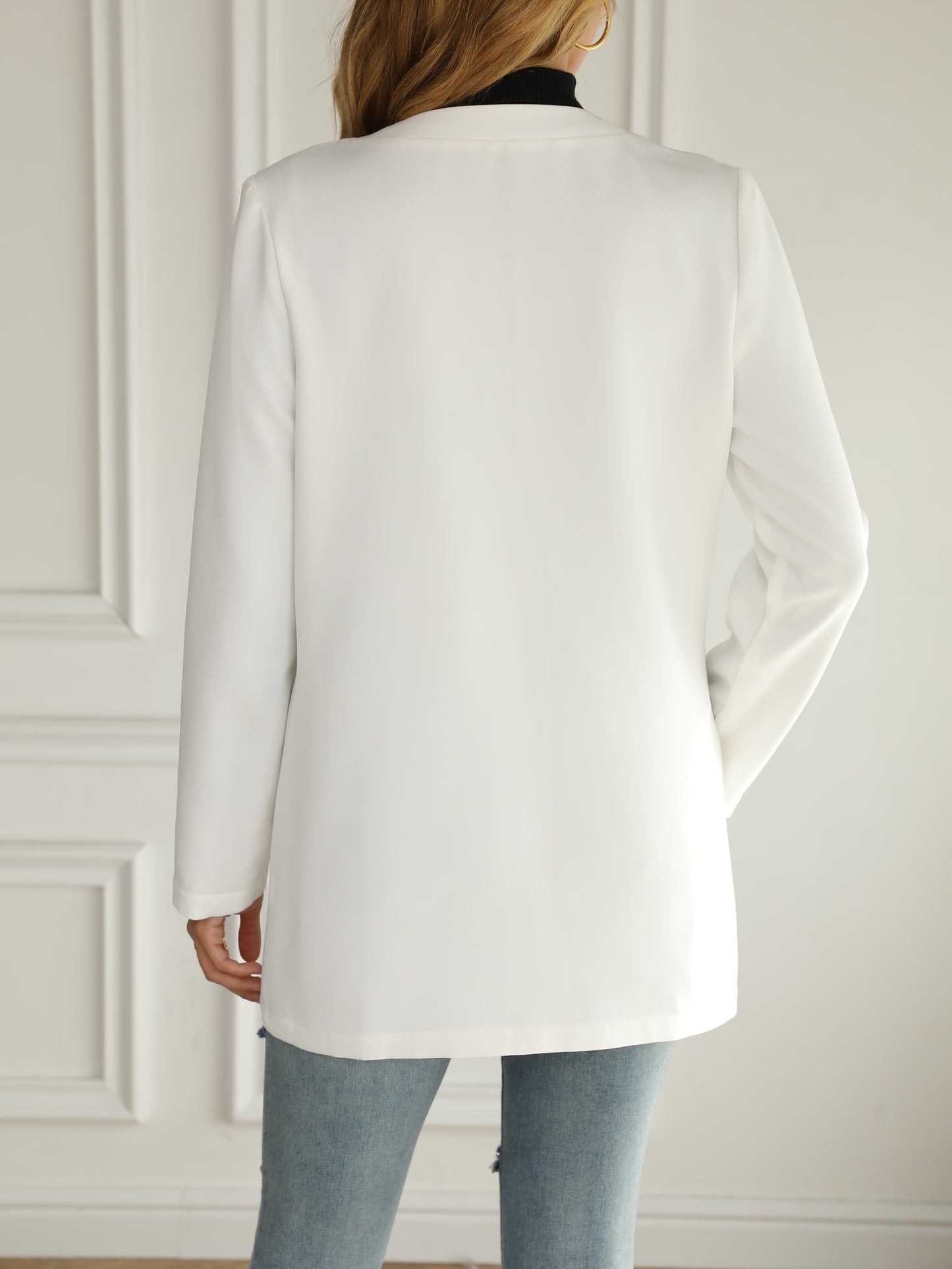 Solid Open Front Blazer, Casual Long Sleeve Work Office Outerwear, Women's Clothing