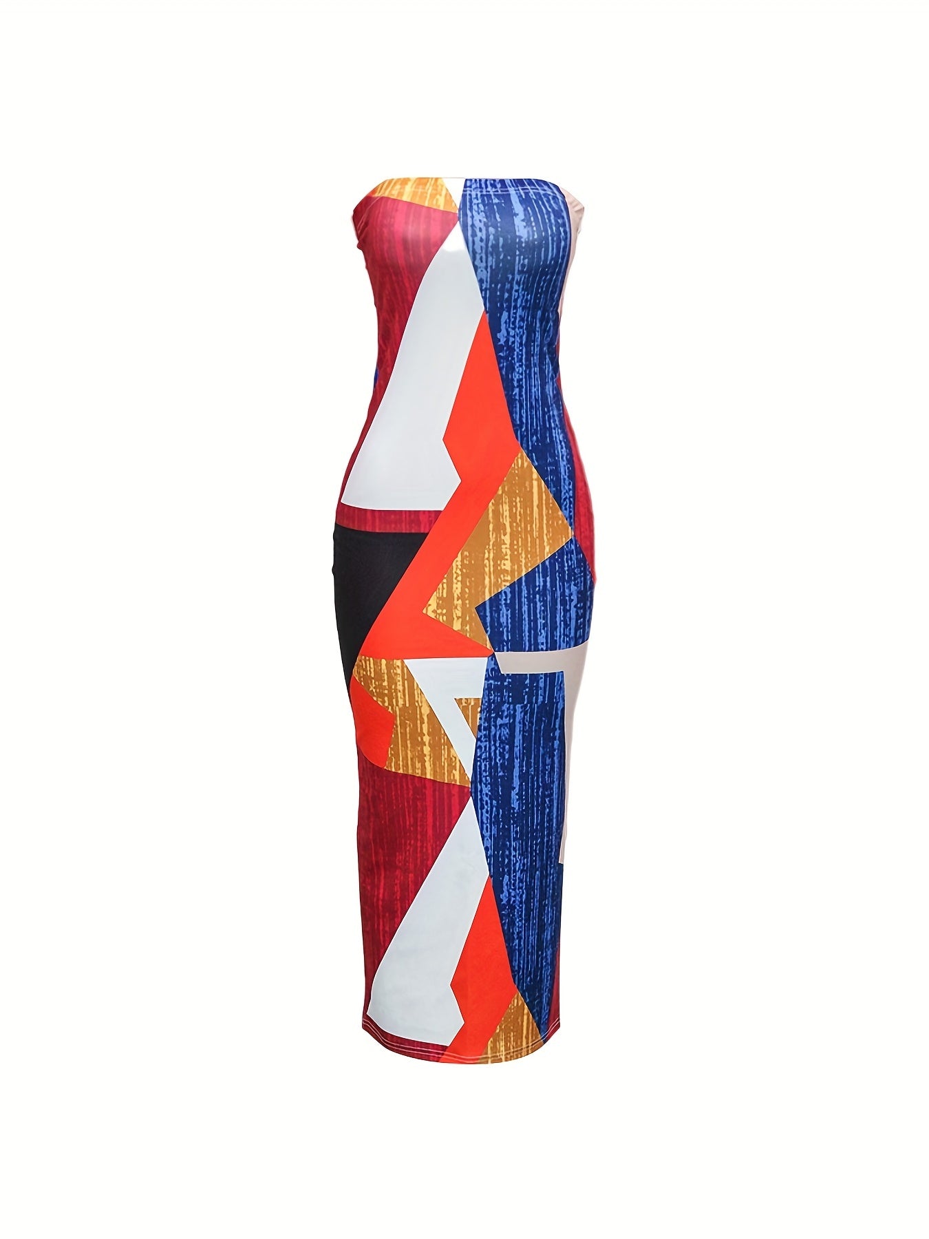 vlovelaw Colorful Printing Tube Dress, Sexy Off Shoulder Bodycon Maxi Dress, Women's Clothing