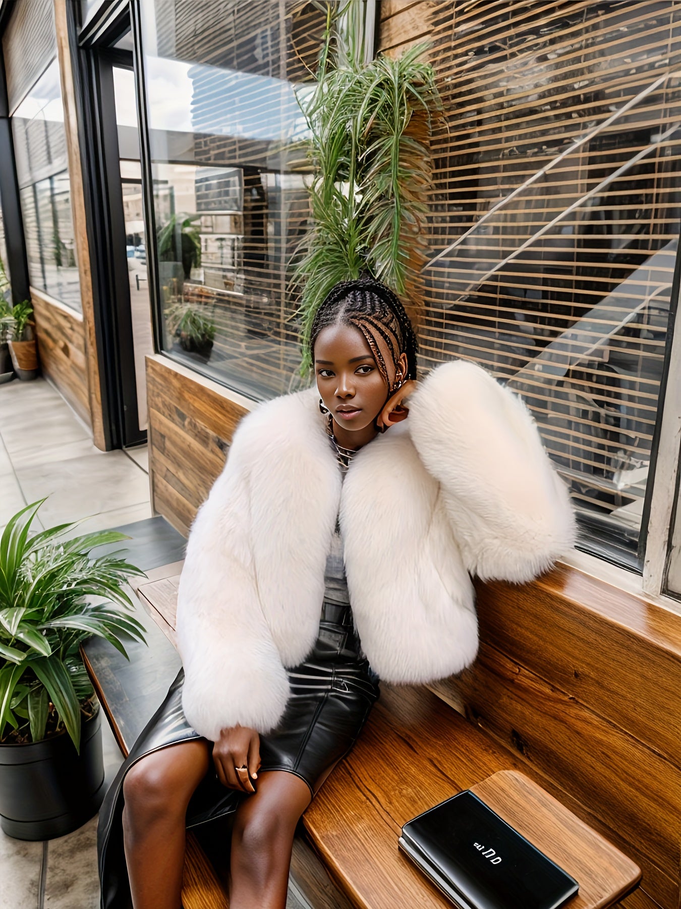 vlovelaw Solid Open Front Teddy Coat, Elegant Faux Fur Thermal Winter Outwear, Women's Clothing