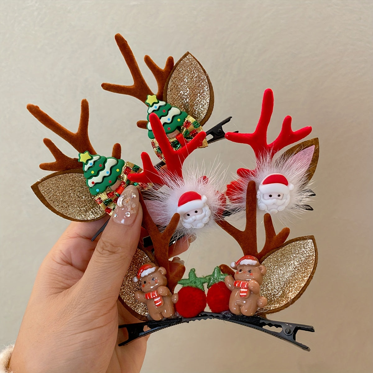 10pcs Festive Christmas Hair Accessories Set - Adorable Elk Antler & Bow Designs, Durable PVC Material, Perfect for Holiday Parties, Gifts, and Winter Fashion