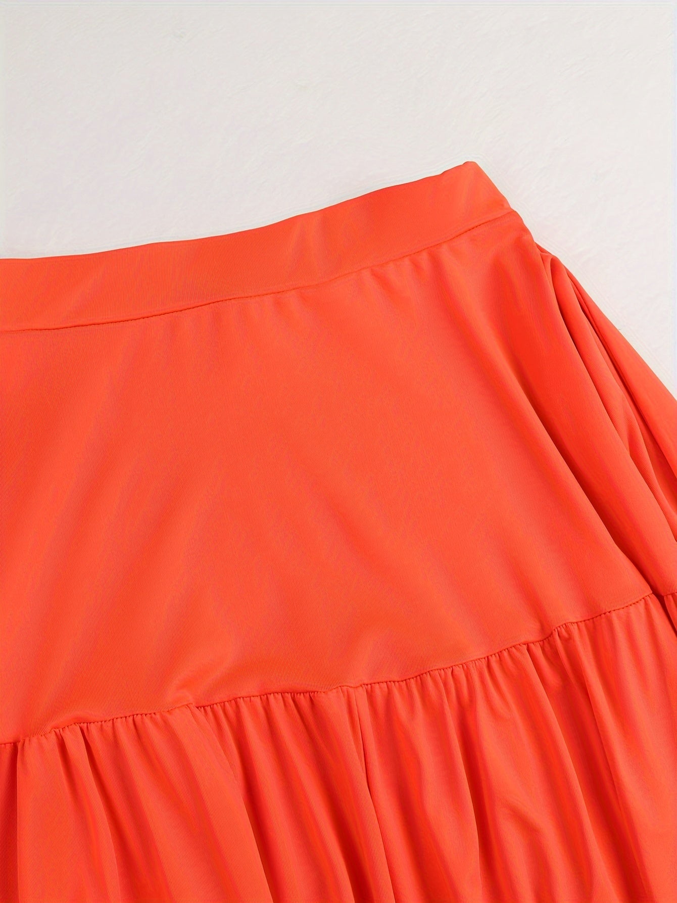 vlovelaw Elegant Solid Two-piece Skirt Set, Crop Halter Top & Ruffle Hem Split Court Train Skirt Outfits, Women's Clothing