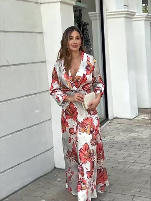 Fashion Bohemian Print Split Joint V Neck A Line Dresses
