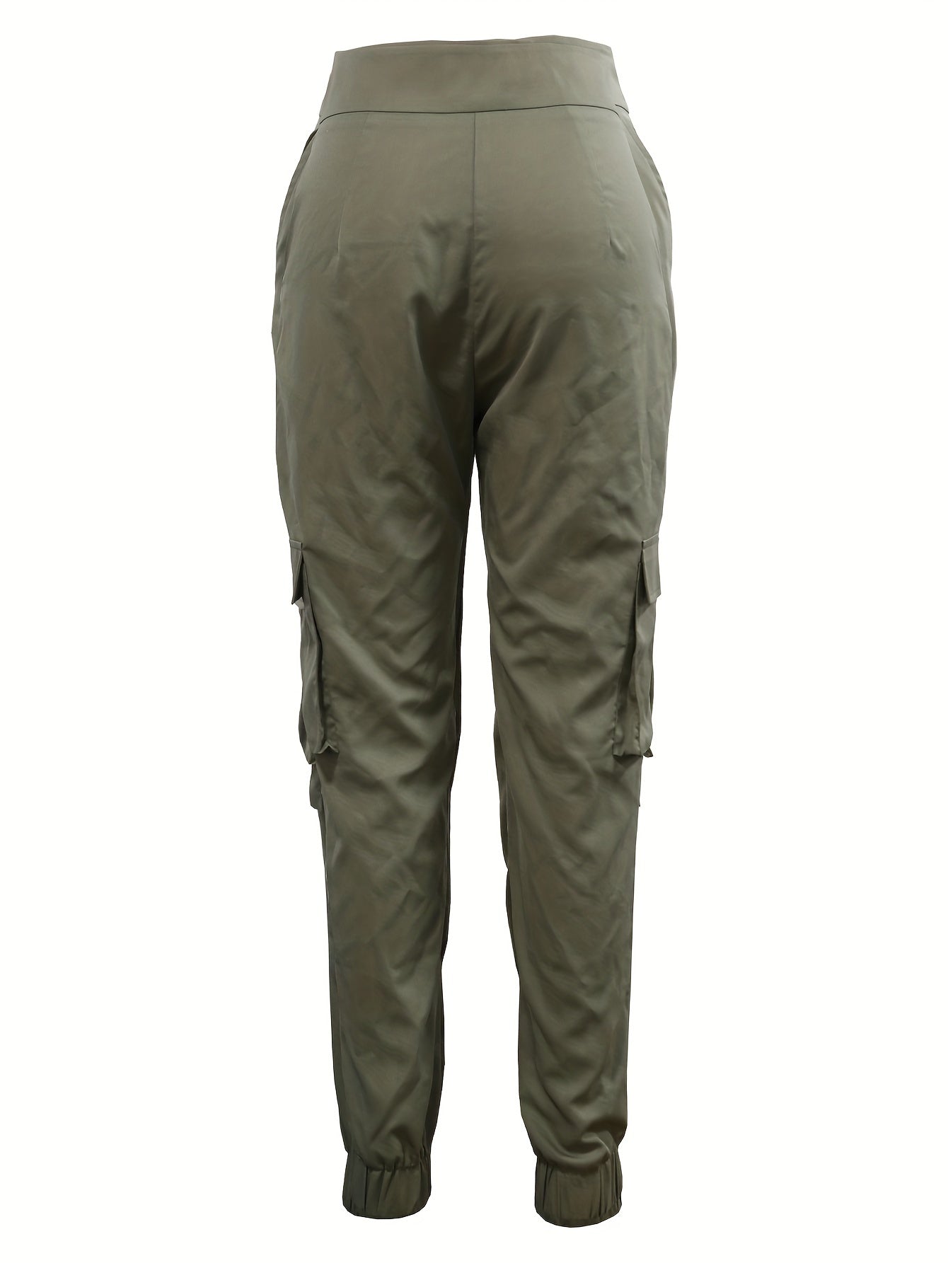 Solid Flap Pocket Jogger Cargo Pants, Vintage High Waist Fashion Pants, Women's Clothing