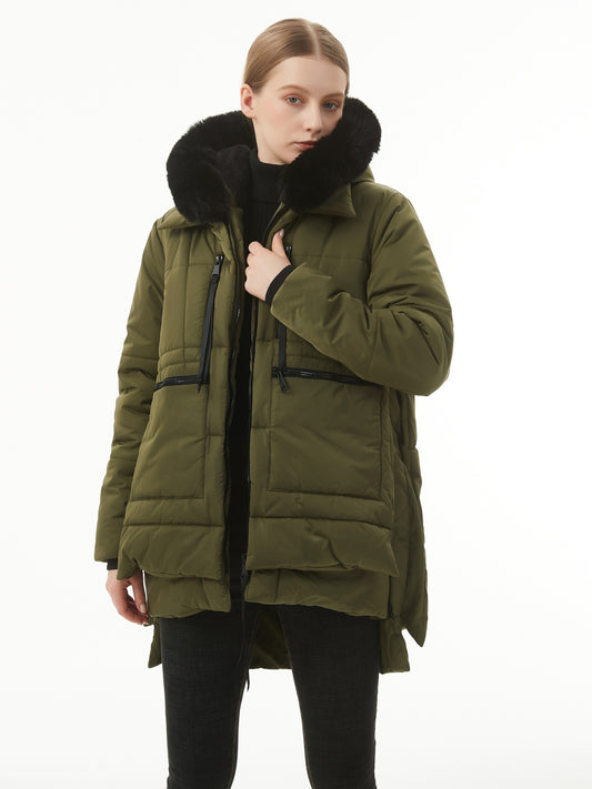 Ultra-Soft Fuzzy Trim Hooded Coat - Ultra-Warm Insulation, Relaxed Fit, Convenient Zip-Up, Long Sleeves, Detachable Hood - Designed for Women, Perfect for Outdoor Activities or Everyday Wear as Warm and Cozy Outerwear