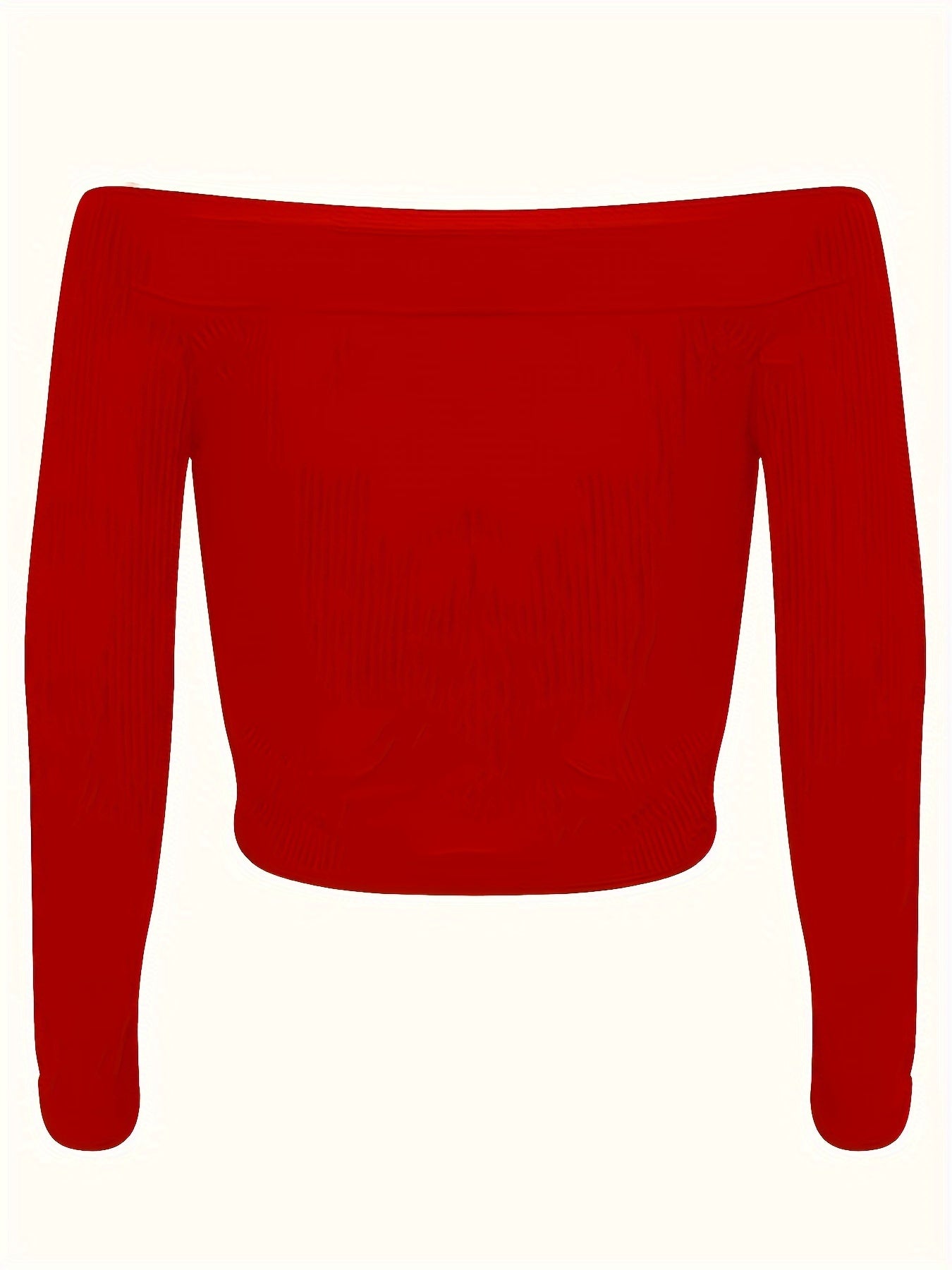 vlovelaw Plus Size Basic Knit Top, Women's Plus Solid Ribbed Long Sleeve Off Shoulder Skinny Knit Top
