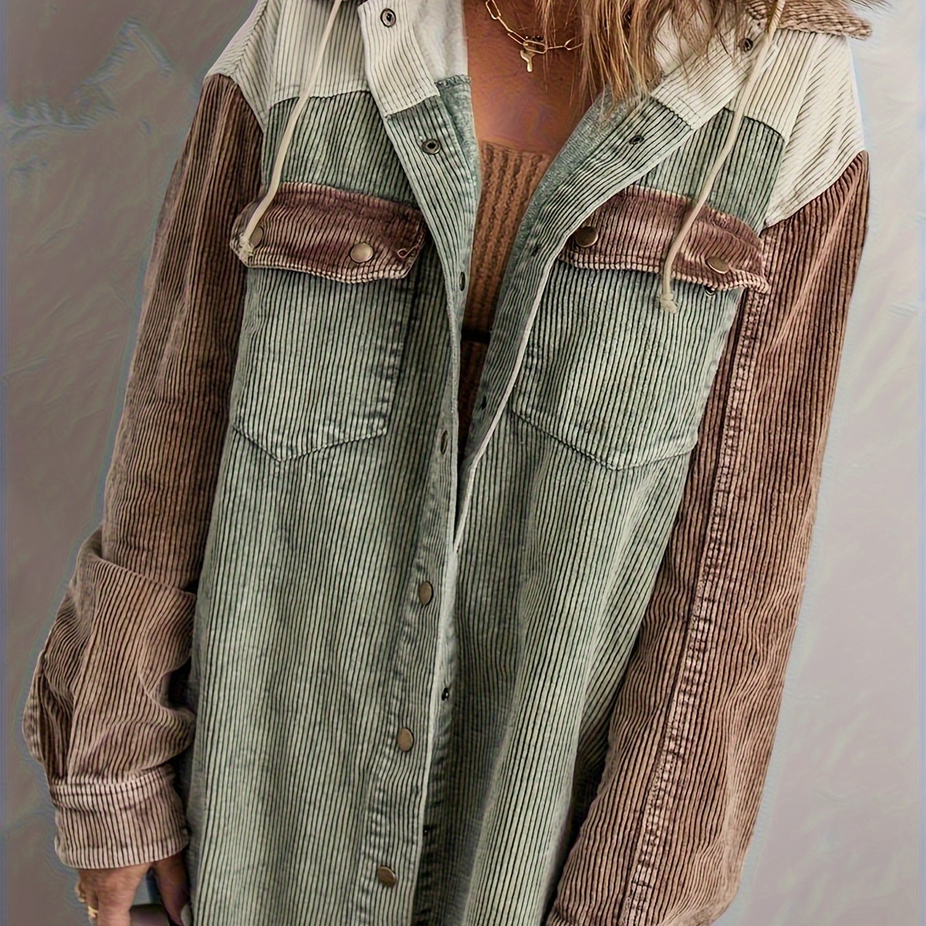 Color Block Long Sleeve Hooded Jacket, Casual Every Day Outerwear For Fall & Winter, Women's Clothing