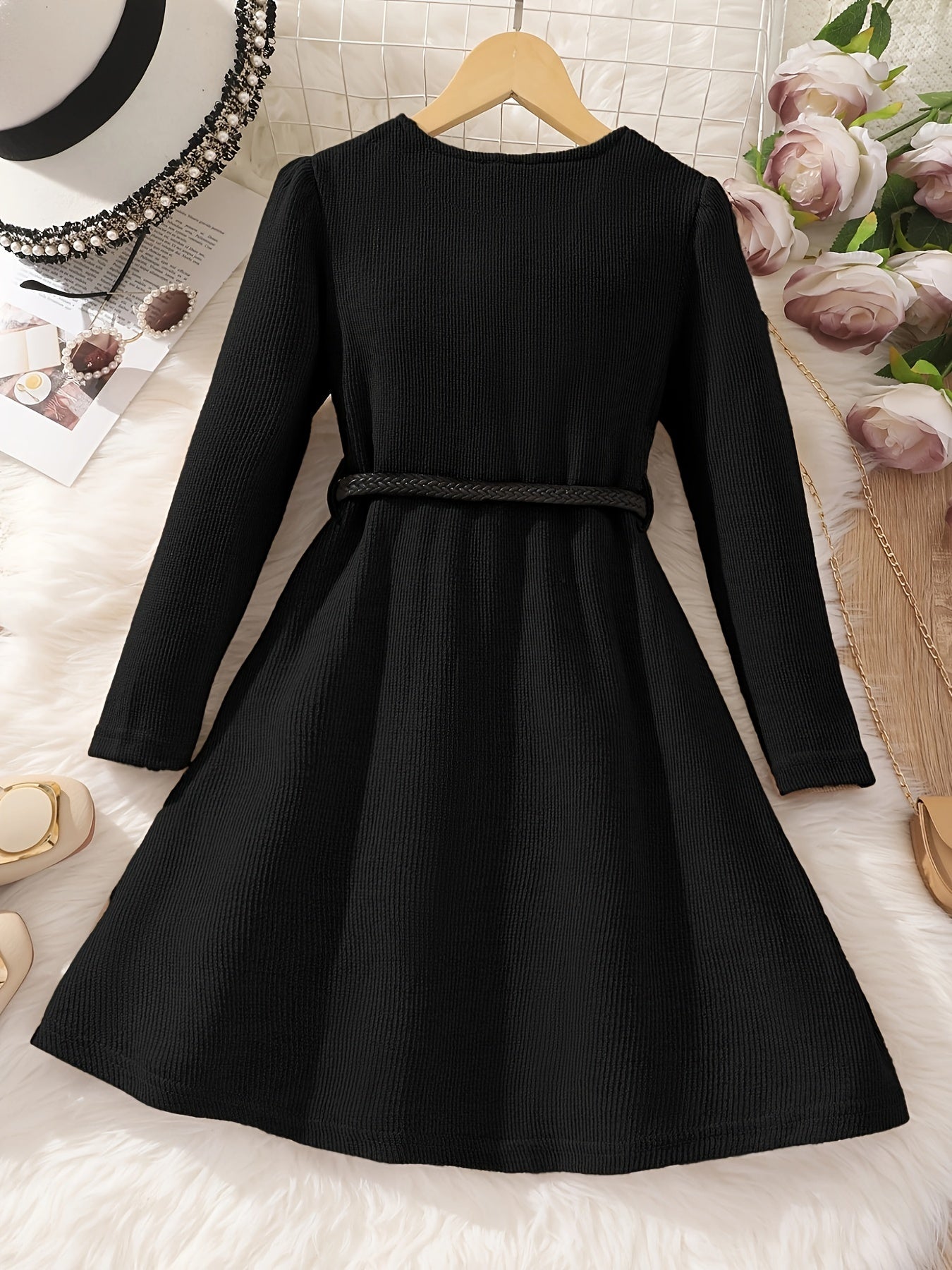Girl's Elegant Textured Button Up Maxi Dress For Spring/autumn, Kids Clothing