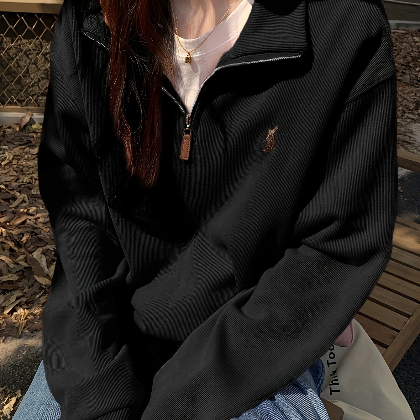 Zip Front Pullover Sweatshirt, Casual Solid Long Sleeve Sweatshirt For Fall & Winter, Women's Clothing