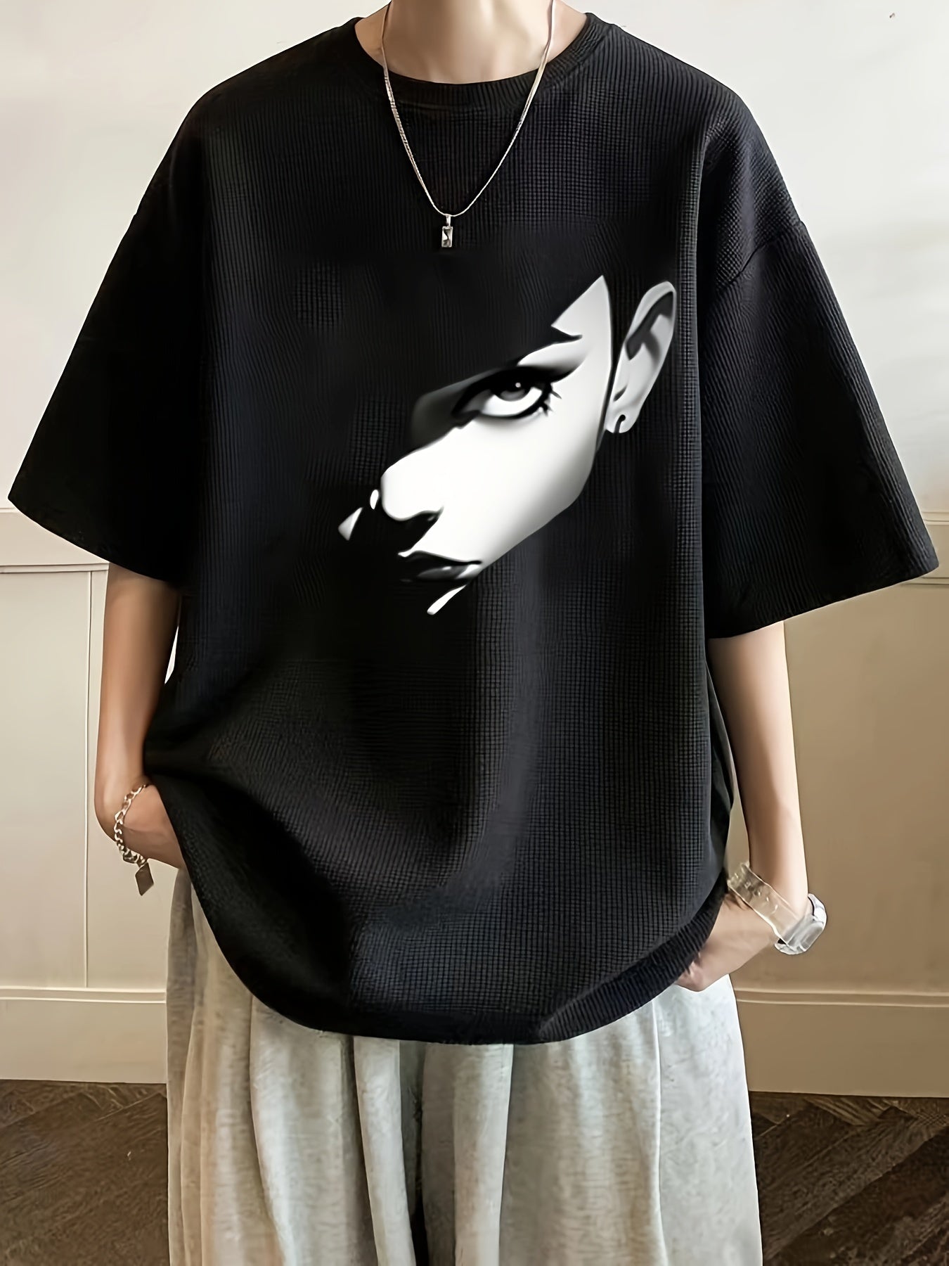 vlovelaw  Figure Print Casual Short Sleeve Top, Round Neck Sports T-shirt, Women's Activewear