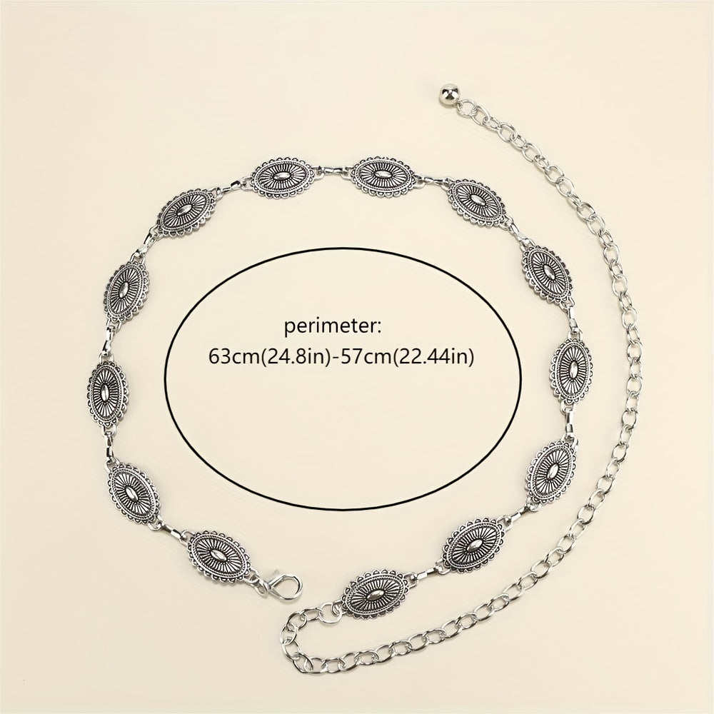 vlovelaw Retro Carved Silvery Chain Boho Metal Waist Chain Belt Casual Skirt Pants Decorative Waistband