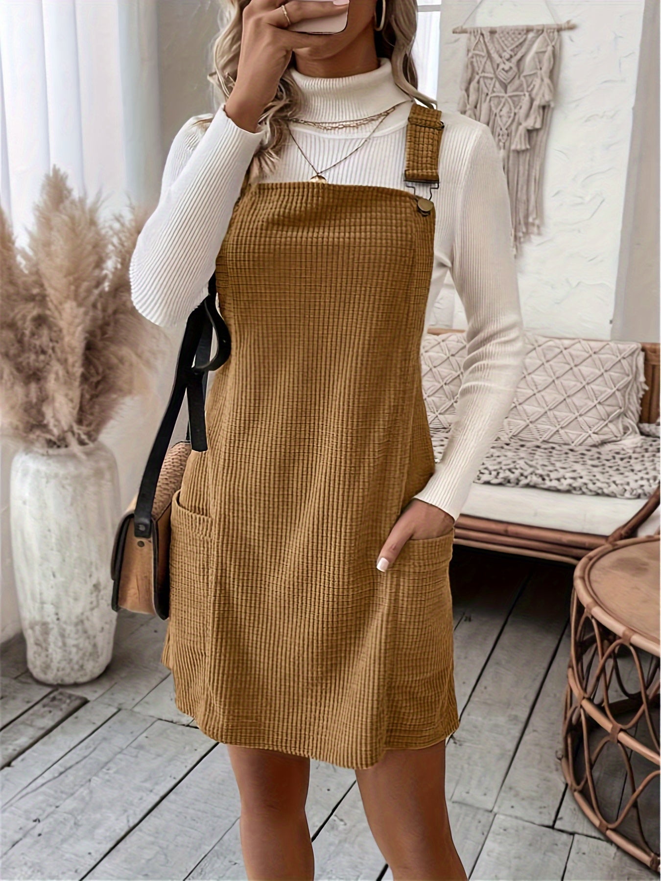 vlovelaw Pocket Solid Color Tank Dress, Casual Sleeveless Dress, Women's Clothing