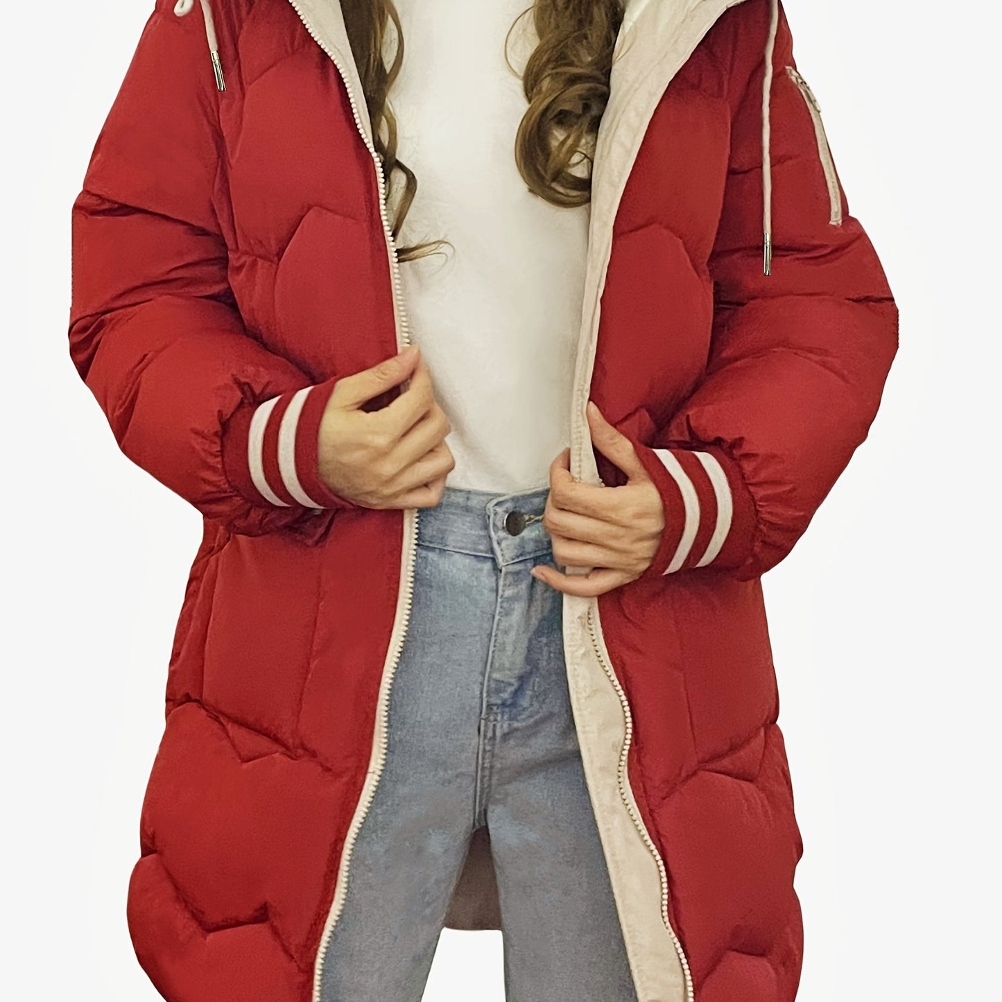 vlovelaw Zip Up Color Block Hooded Coat, Casual Long Sleeve Winter Warm Outerwear, Women's Clothing