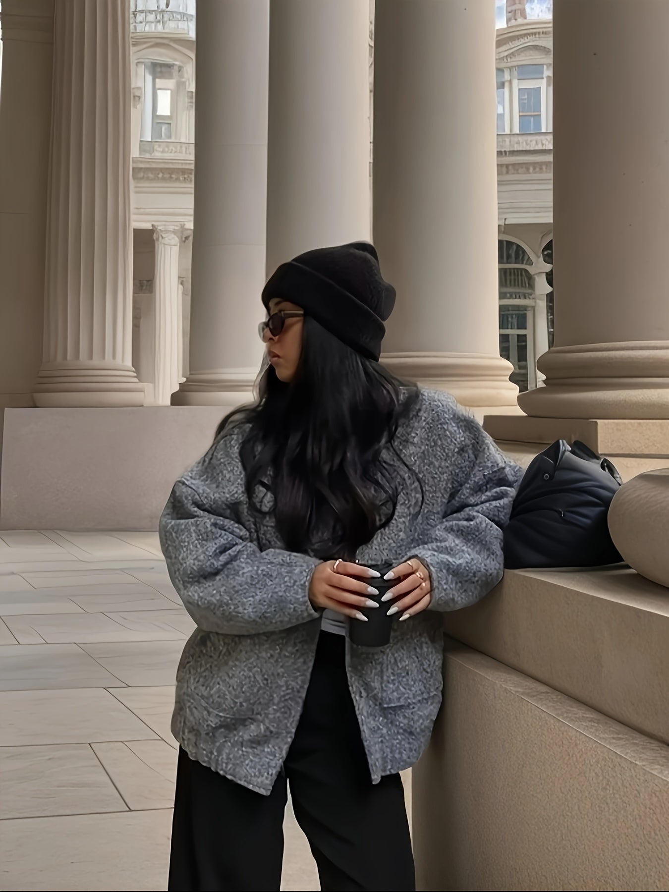 Drop Shoulder Solid Jacket, Casual Open Front Long Sleeve Outerwear, Women's Clothing