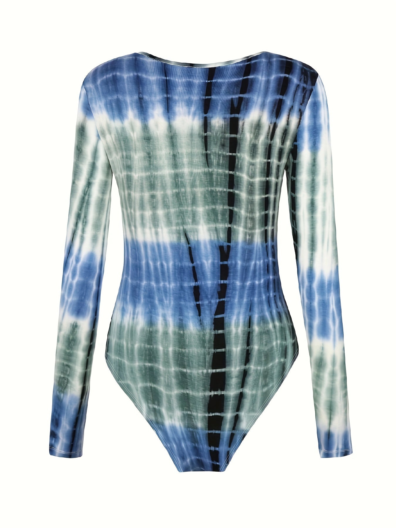 Tie Dye Deep V Neck Bodysuit, Casual Cut Out Long Sleeve Bodysuit, Women's Clothing