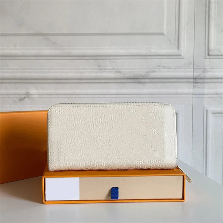 Top Designer Wallets Women Men Wallet Black Embossed Genuine Leather Wallet Single Zipper Ladies Long Purse High Quality Classic Check Flowers Wallet With Box