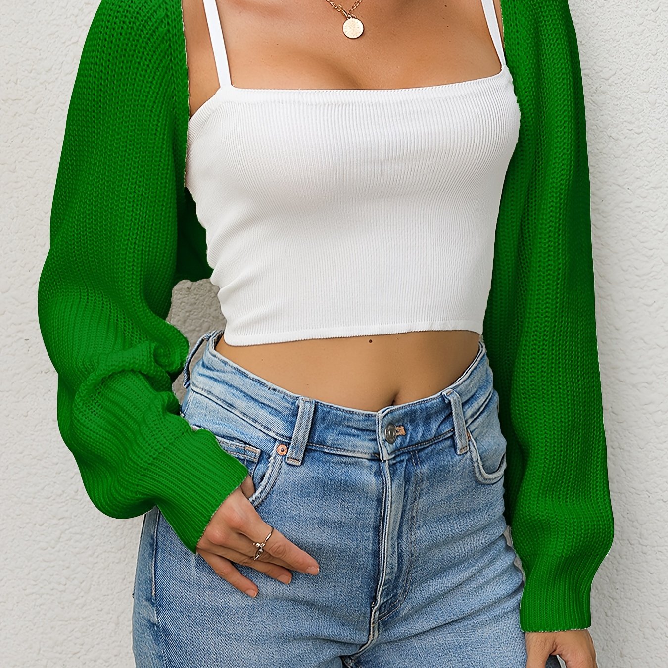 vlovelaw Solid Loose Crop Cardigan, Casual Long Sleeve Cardigan For Spring & Fall, Women's Clothing