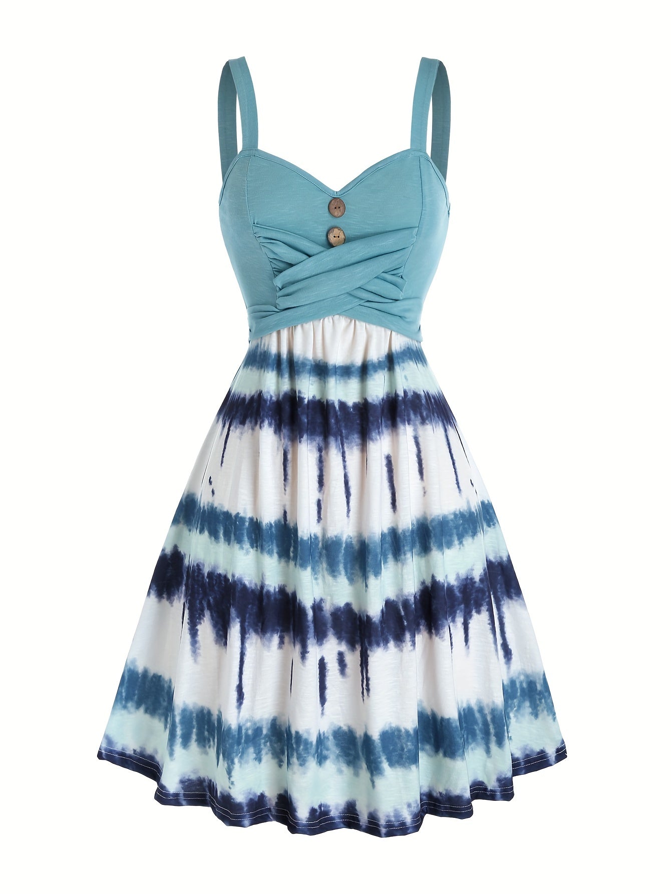 vlovelaw Tie Dye Print Fake Button Dress, Casual Sleeveless Backless For Summer, Women's Clothing