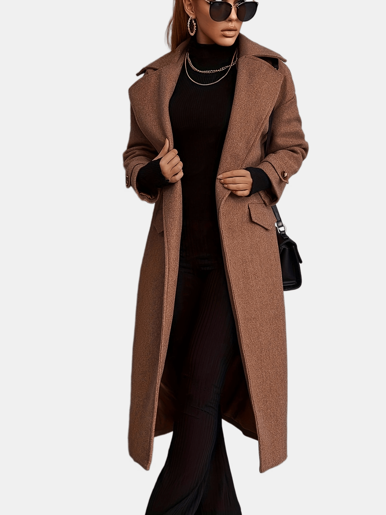 vlovelaw Long Length Waterfall Collar Coat, Elegant Open Front Long Sleeve Outerwear, Women's Clothing