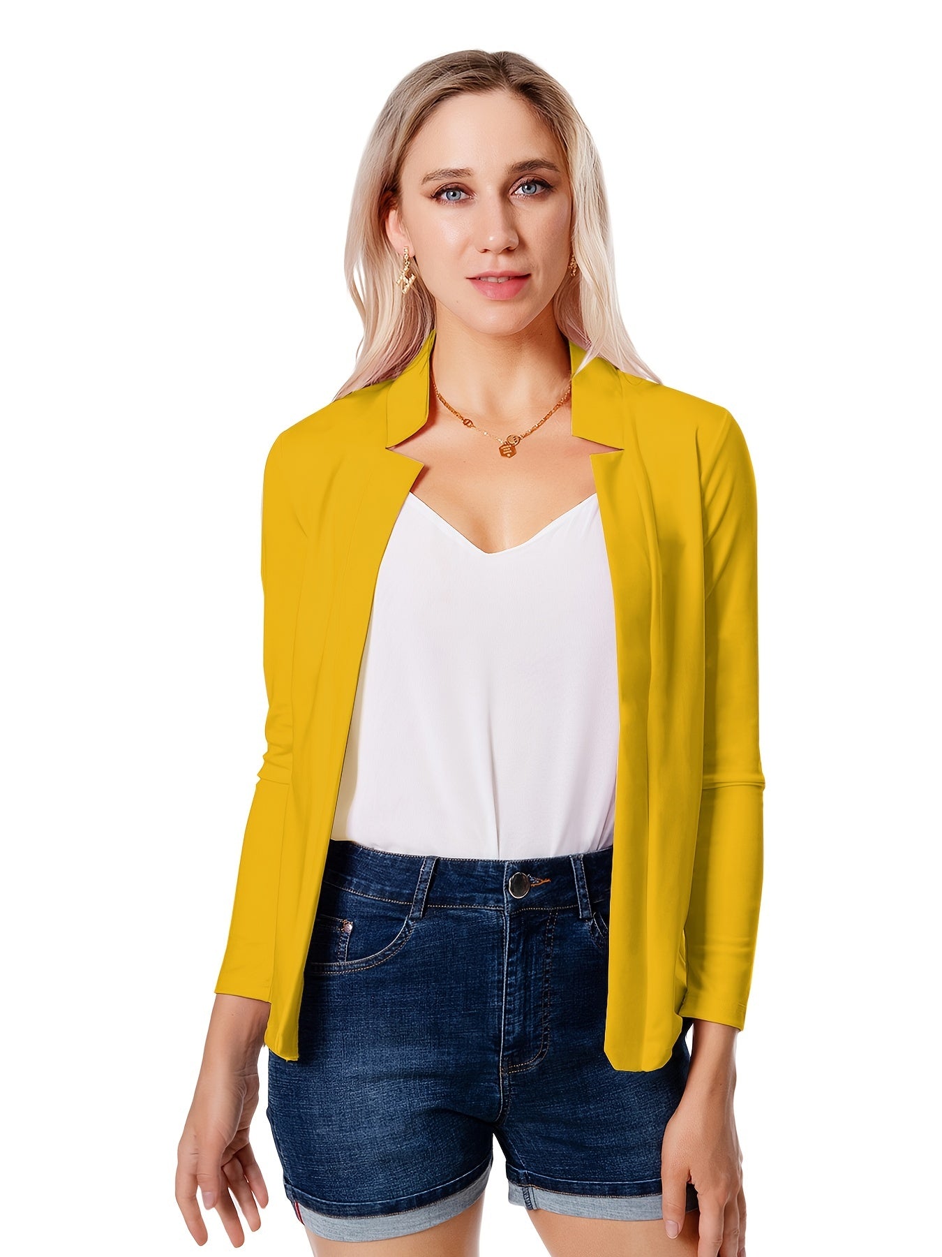 Solid Open Front Blazer, Elegant Long Sleeve Blazer For Office & Work, Women's Clothing