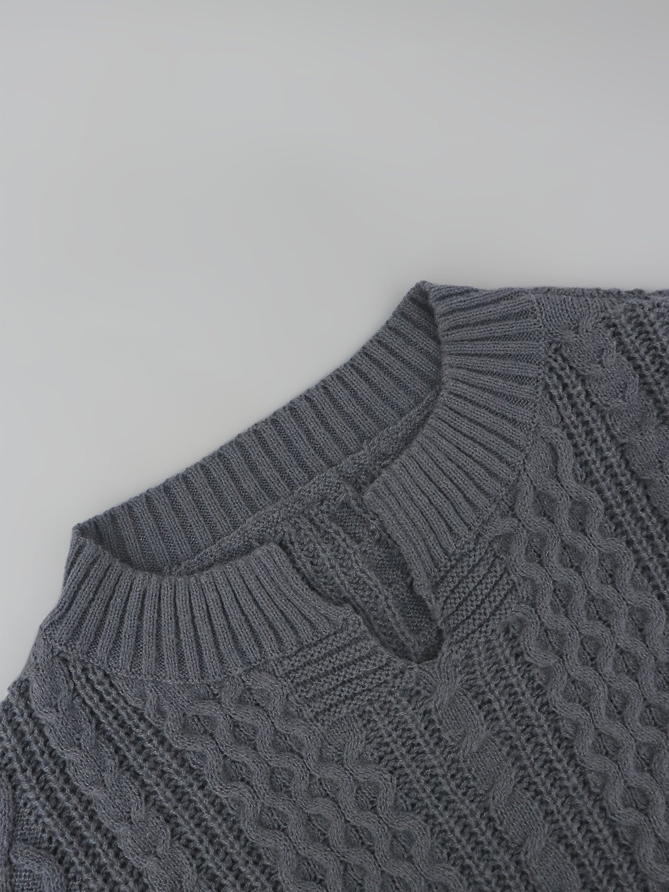 vlovelaw Solid Notched Neck Pullover Sweater, Casual Long Sleeve Sweater For Fall & Winter, Women's Clothing
