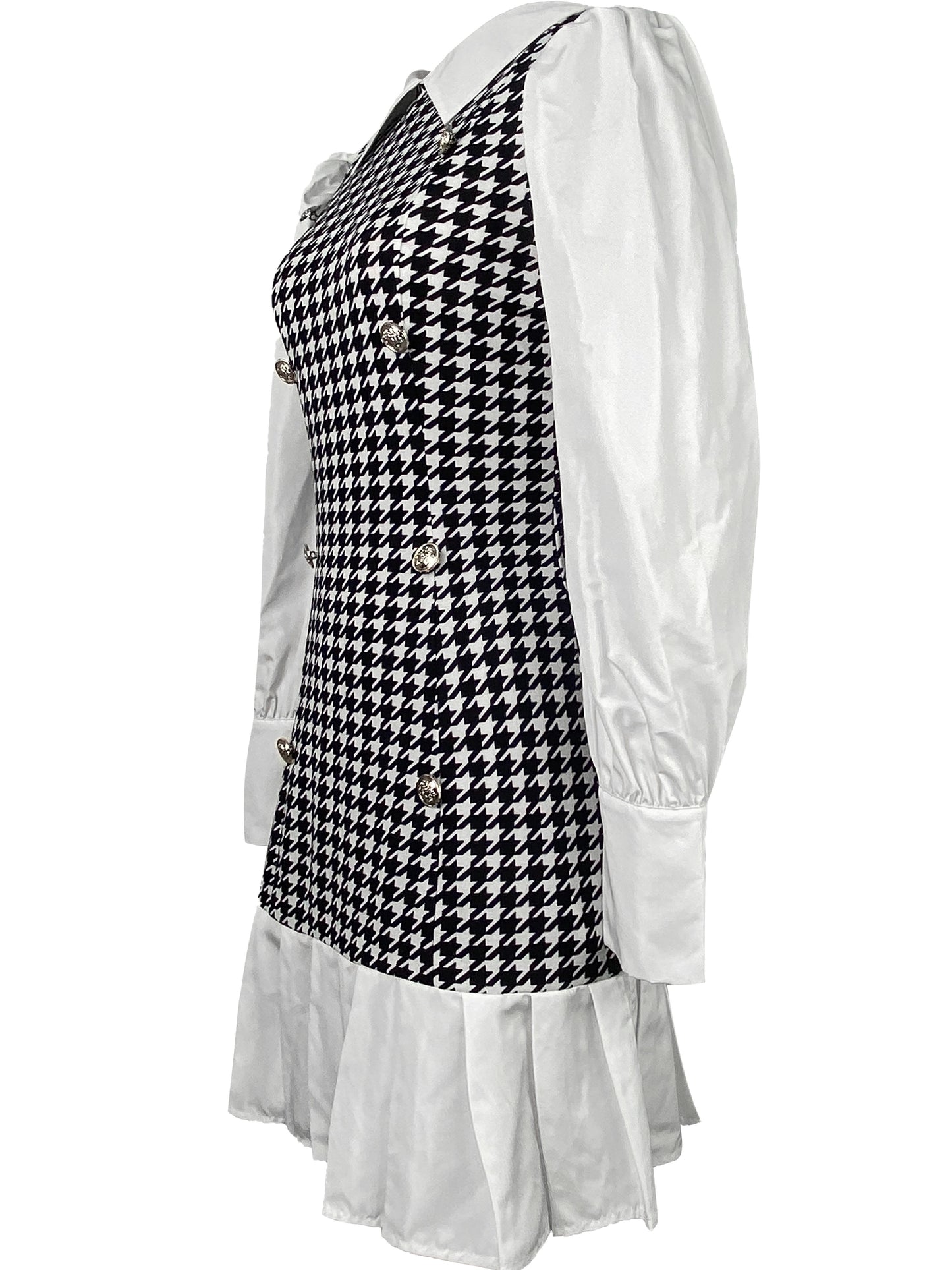 Houndstooth Print 2 In 1 Blouse With Dress, Elegant Long Sleeve Dress For Spring & Fall, Women's Clothing