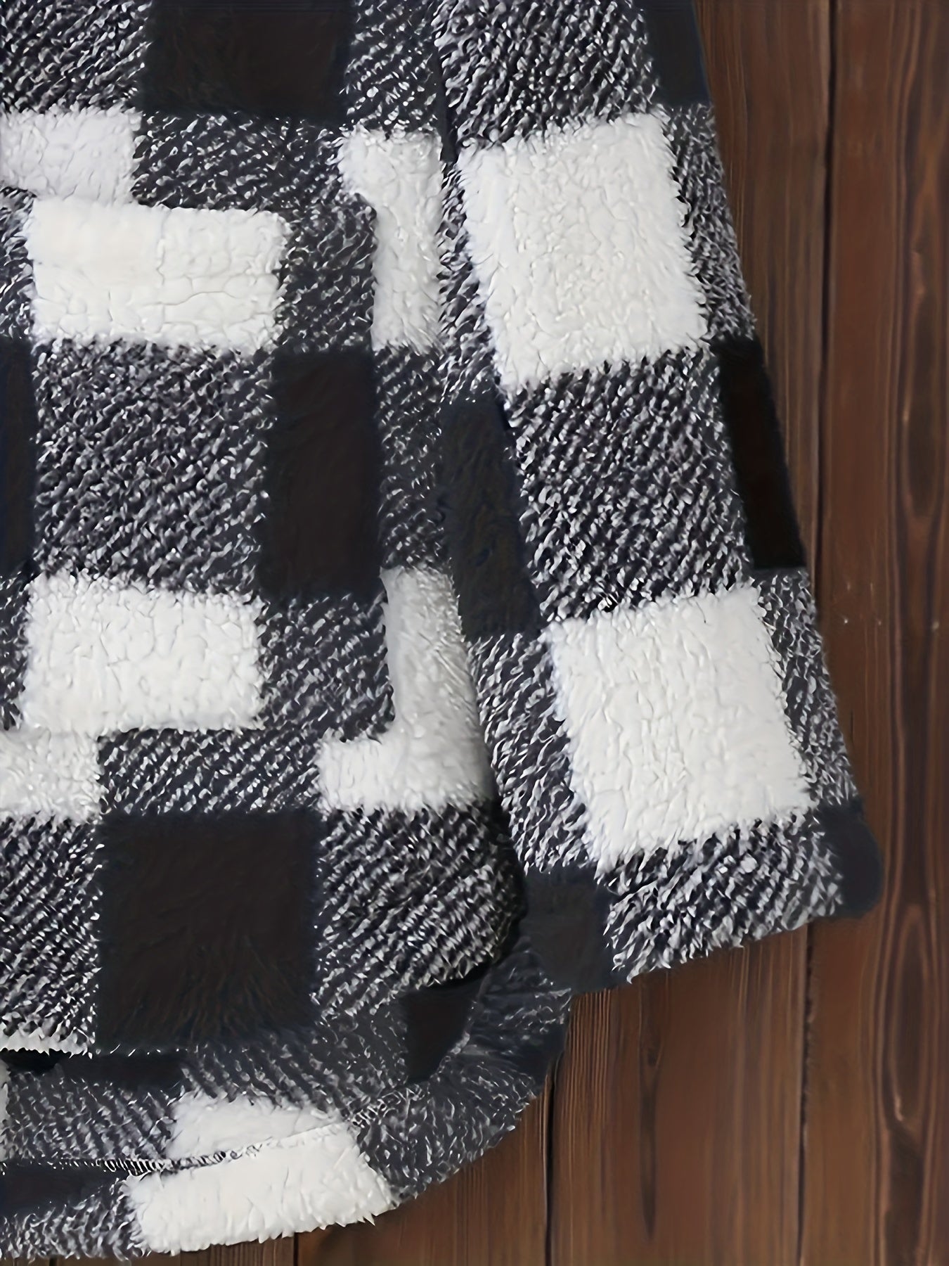 vlovelaw  Plaid Button Up Fuzzy Hoodie, Casual Long Sleeve Pocket Hoodies Coat, Women's Clothing