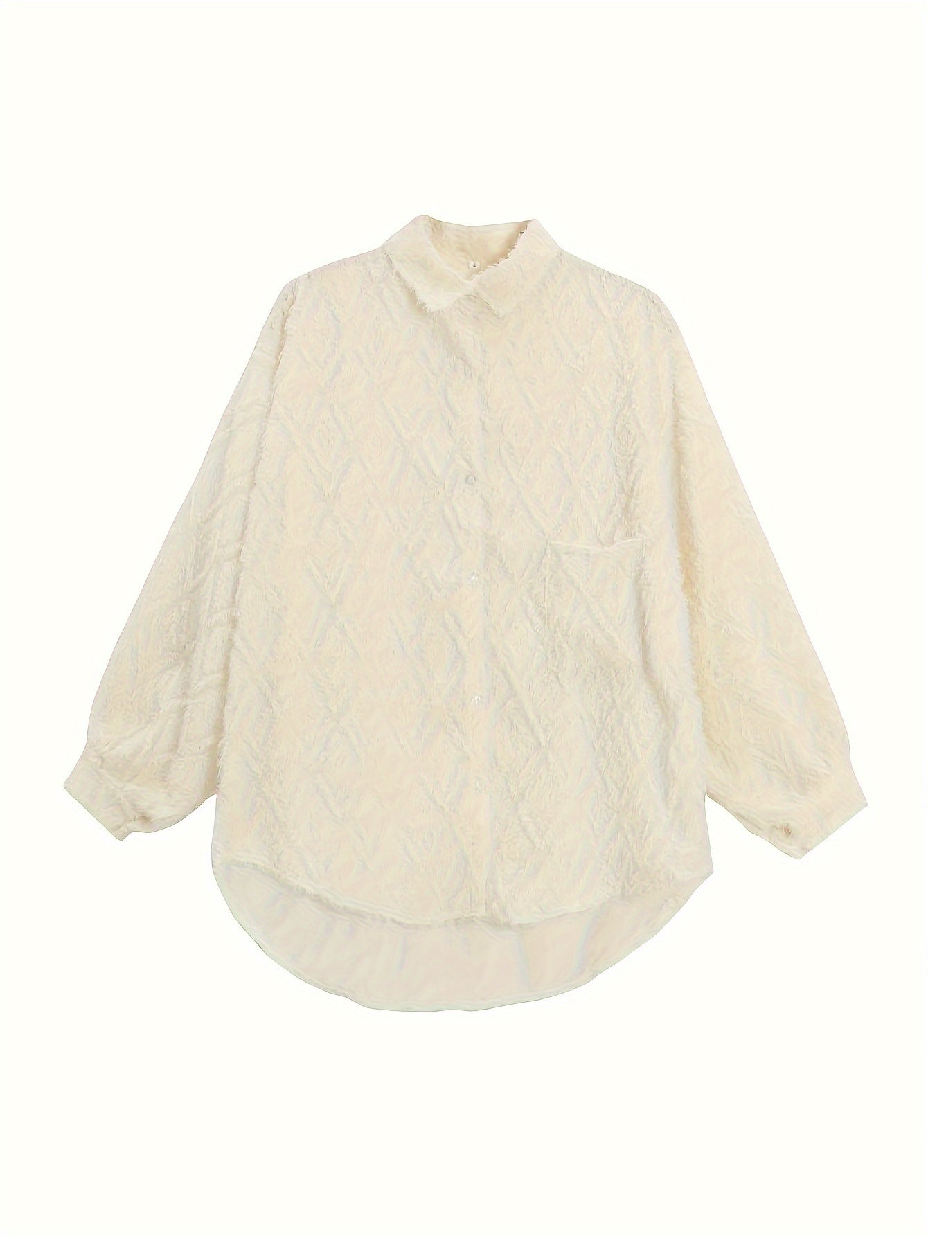 Geo Pattern Button Front Pocket Shirt, Versatile Long Sleeve Shirt For Spring & Fall, Women's Clothing