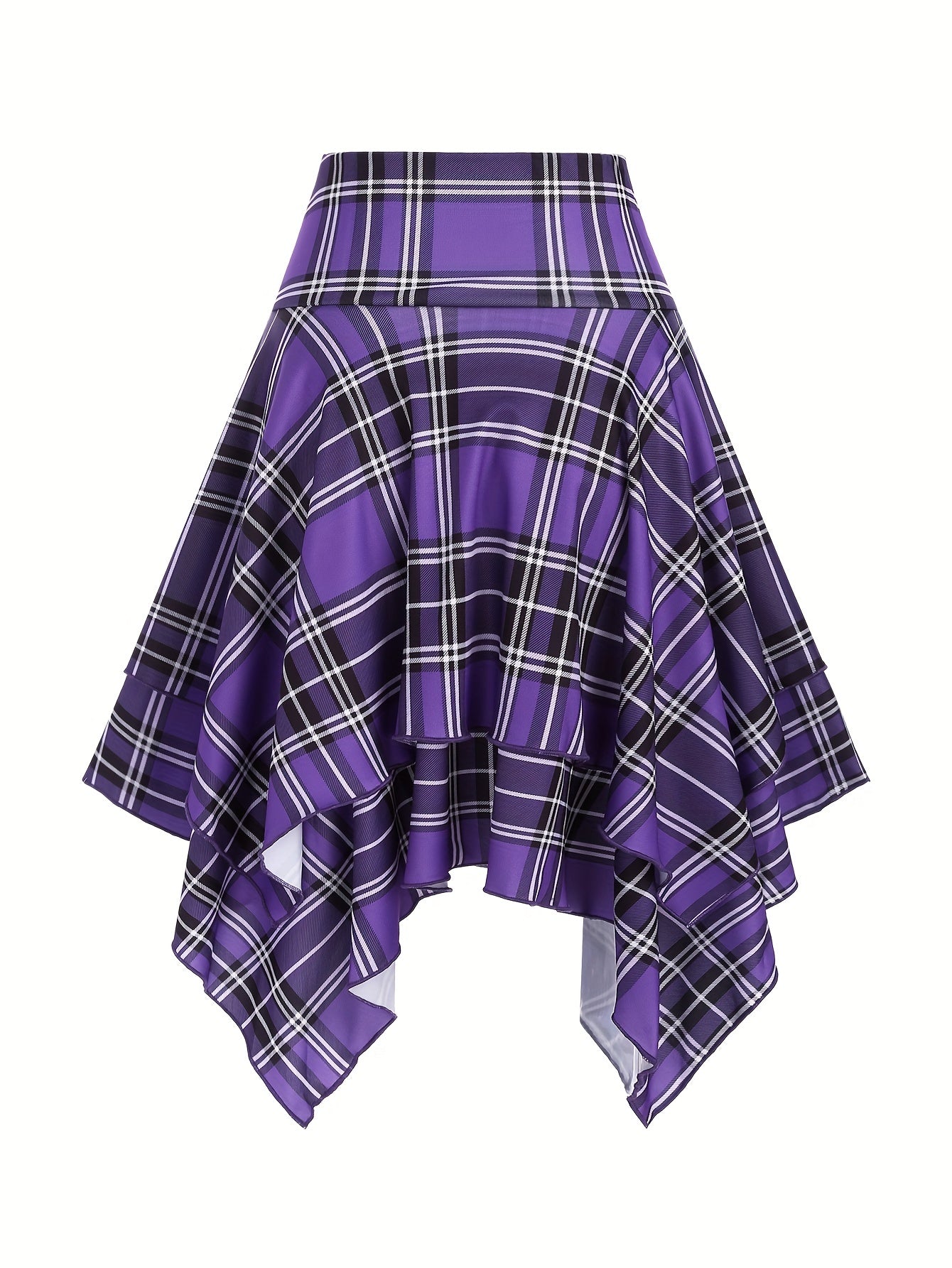 vlovelaw  Plaid Print Irregular Hem Skirt, Casual Tie Front High Waist Skirt, Women's Clothing