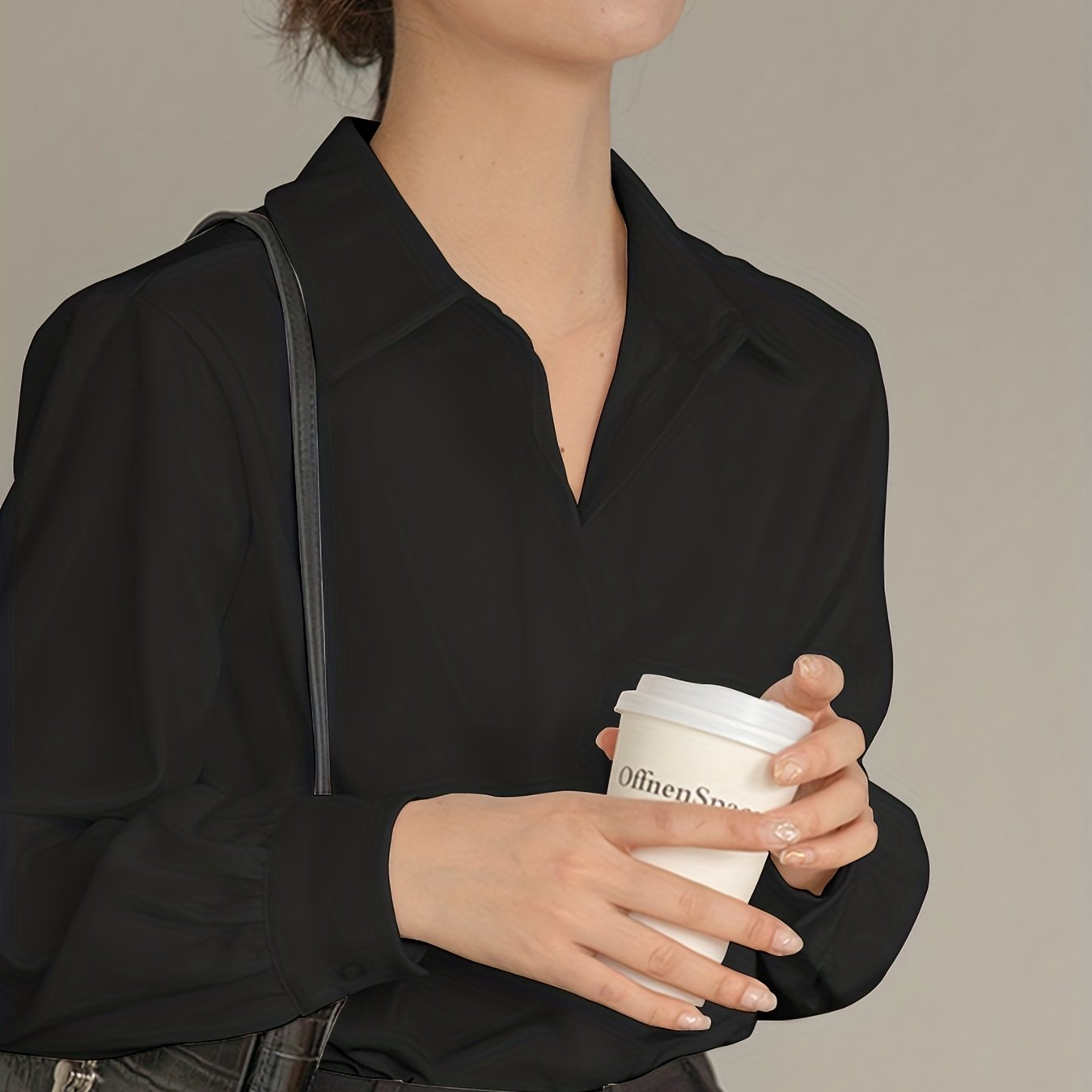 vlovelaw V-neck Loose Lapel Blouses, Casual Chiffon Long Sleeve Fashion Spring Fall Shirts Tops, Women's Clothing