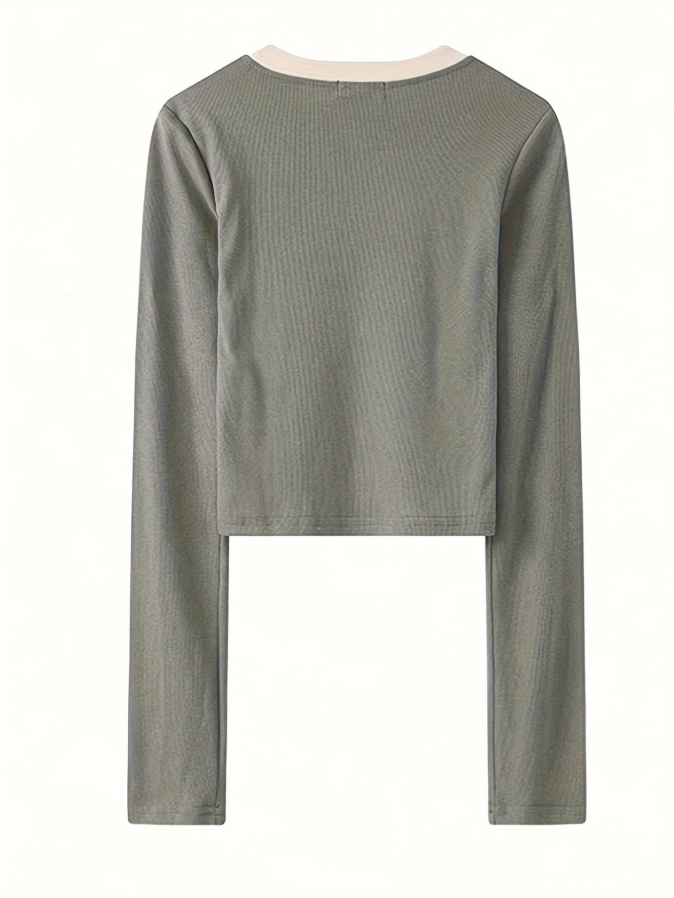 Star & Letter Print Cut Out T-Shirt, Casual Color Block Crew Neck Long Sleeve Top, Women's Clothing