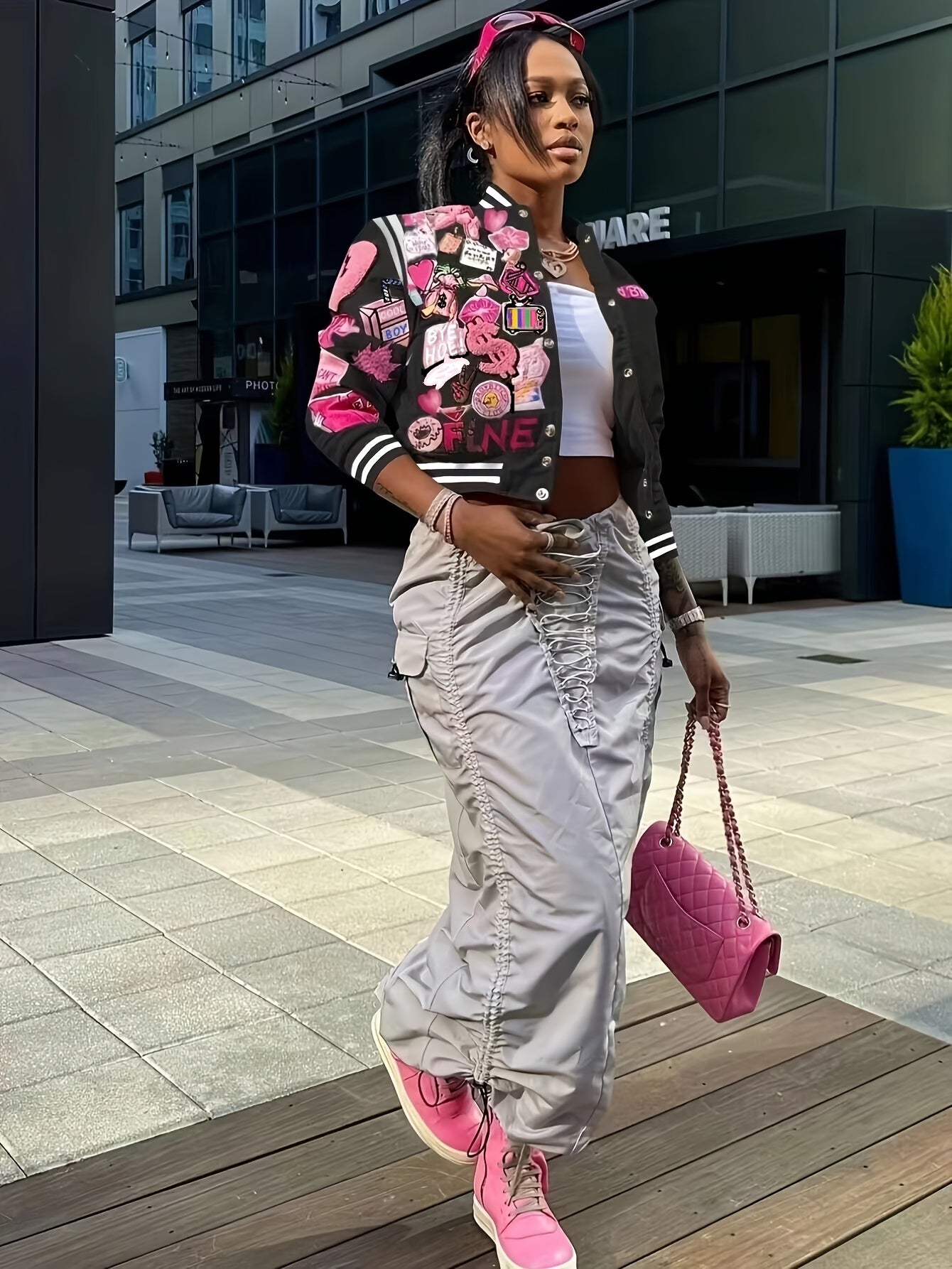 vlovelaw  Button Front Bomber Jacket, Streetwear Long Sleeve Jacket For Fall & Winter, Women's Clothing