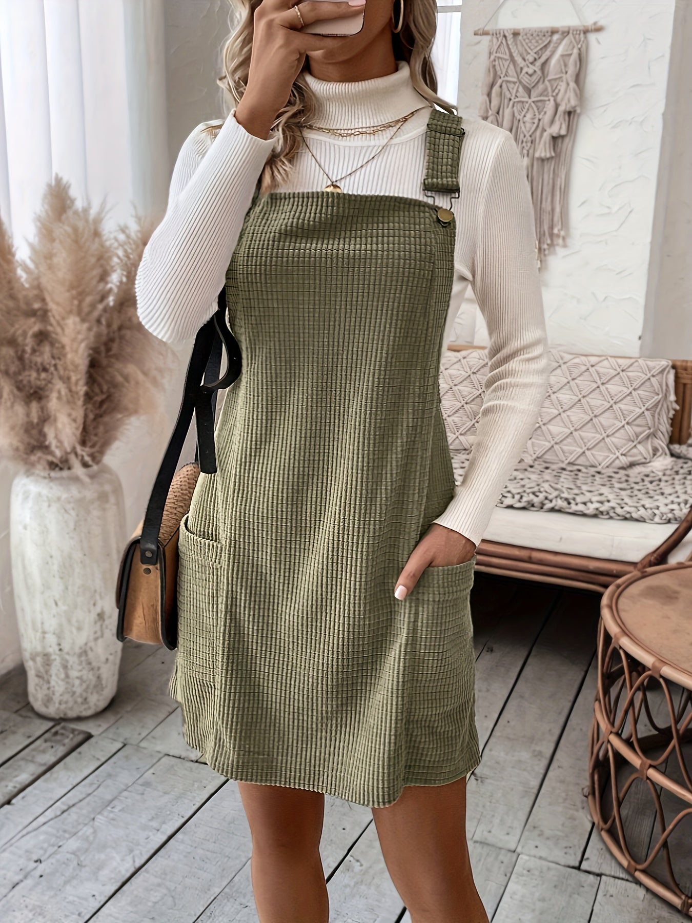 vlovelaw Pocket Solid Color Tank Dress, Casual Sleeveless Dress, Women's Clothing