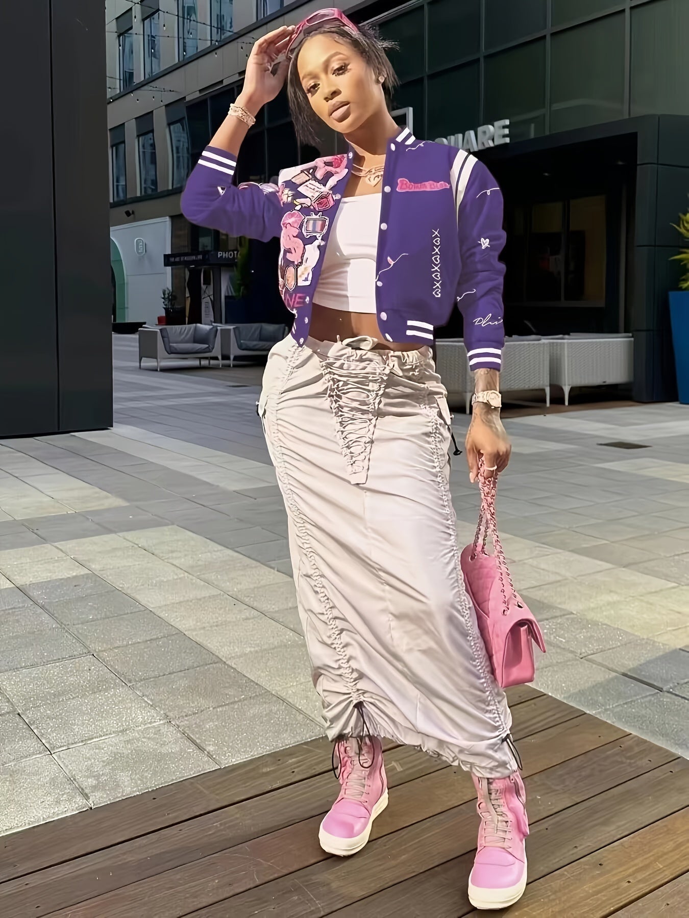 vlovelaw  Button Front Bomber Jacket, Streetwear Long Sleeve Jacket For Fall & Winter, Women's Clothing