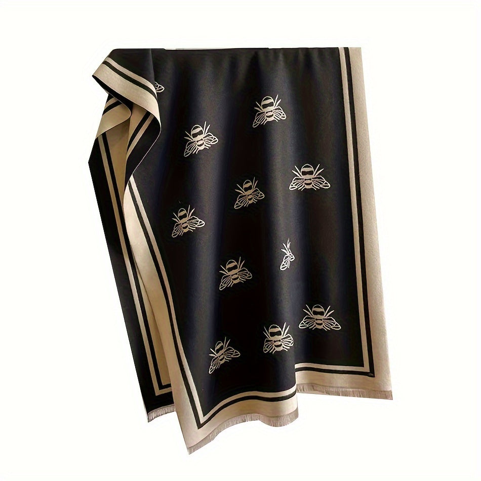 Bee Jacquard Scarf - Timeless Elegant Style, Ultra-Soft, Warm and Cozy, Fashionable Fringe, Windproof and Coldproof - Perfect for Autumn and Winter, Versatile Shawl Design, Cozy Blanket Scarf