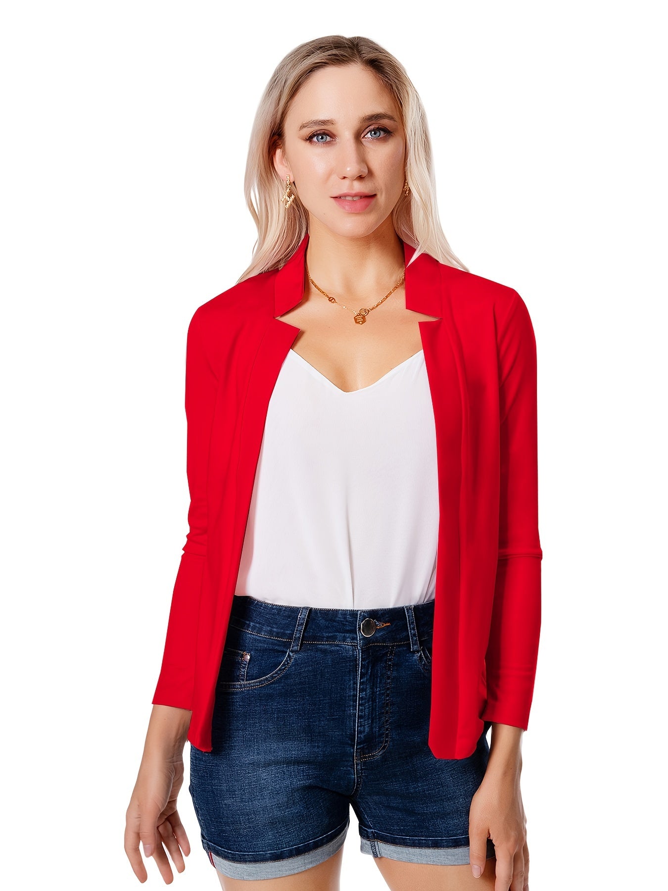 Solid Open Front Blazer, Elegant Long Sleeve Blazer For Office & Work, Women's Clothing