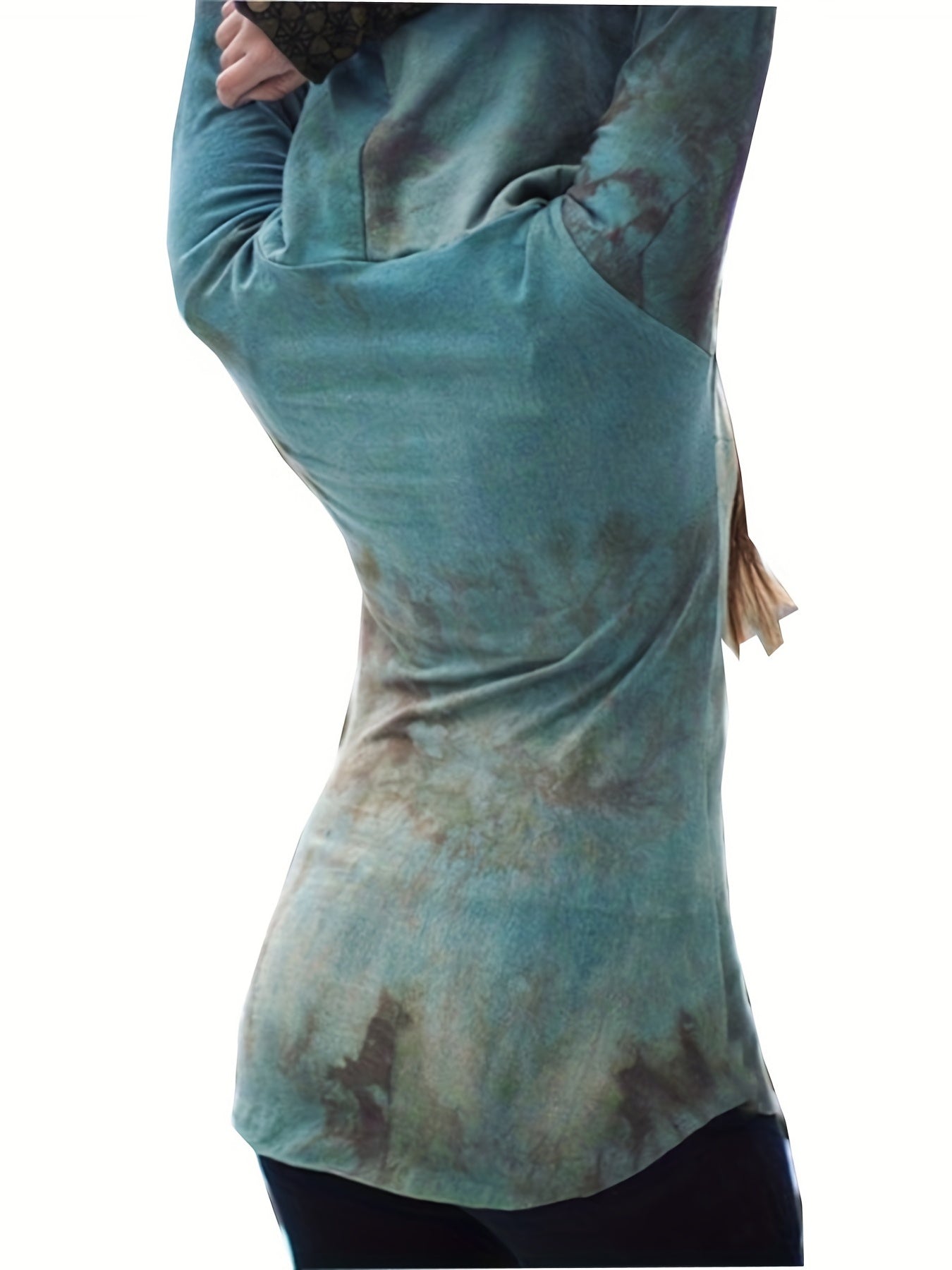 Tree Print Tie Dye Hooded Top, Casual Long Sleeve Top For Spring & Fall, Women's Clothing