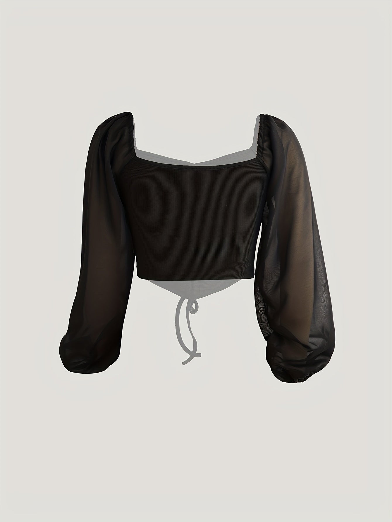 vlovelaw Sweetheart Neck Lantern Sleeve Top, Elegant Drawstring Ruched Crop T-Shirt, Women's Clothing