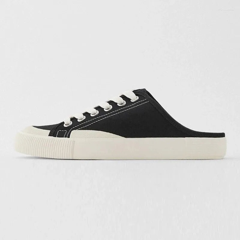 Casual Shoes Women Canvas Slipper Spring Slip On Thick Bottomed Leisure Cloth Female Fashion Lace Up Vulcanized Footwear