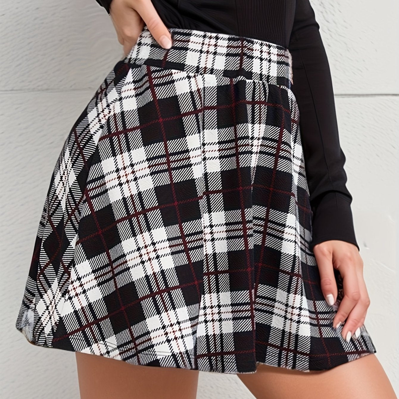 Plaid Print Mini Skirts, Casual Versatile High Waist Skirts, Women's Clothing