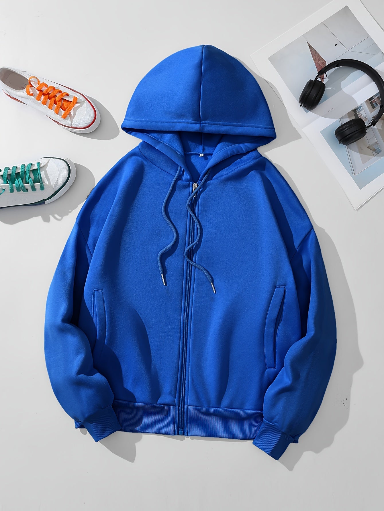 vlovelaw Women's Solid Color Zip Up Thermal Lined Drawstring Hoodie