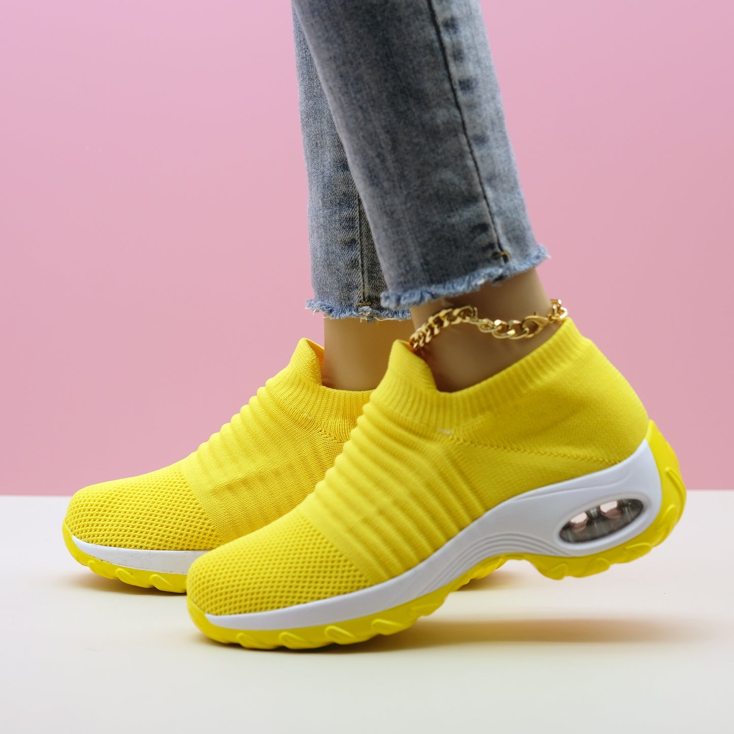 vlovelaw Women's Breathable Knit Sneakers, Comfortable Low Top Slip On Shoes, Women's Air Cushion Shoes