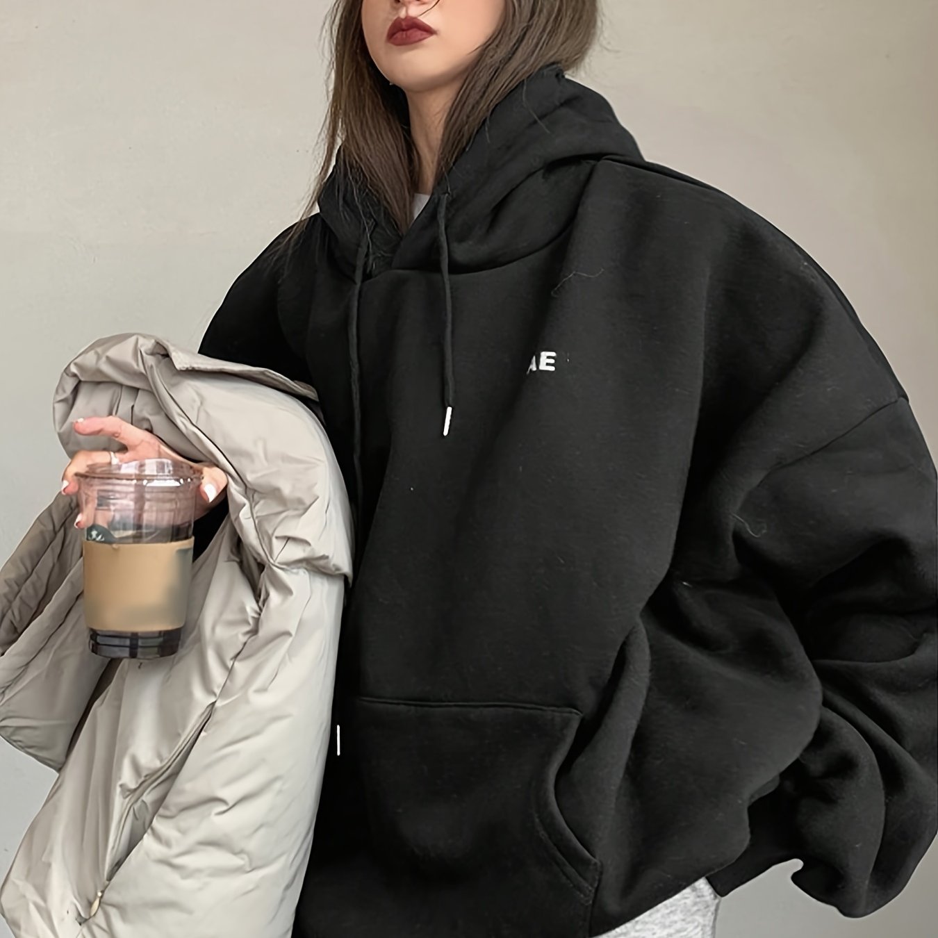 vlovelaw  Letter Print Drawstring Hoodie, Casual Long Sleeve Kangaroo Pocket Hoodie Sweatshirt, Women's Clothing
