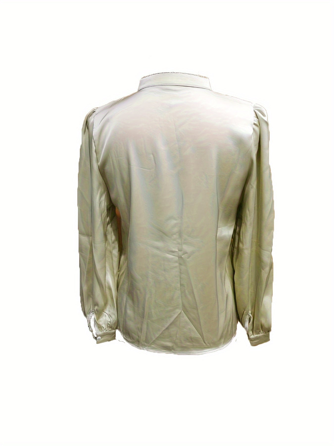 Solid Ruffle Choker Neck Blouse, Elegant Lantern Long Sleeve Blouse For Spring & Fall, Women's Clothing