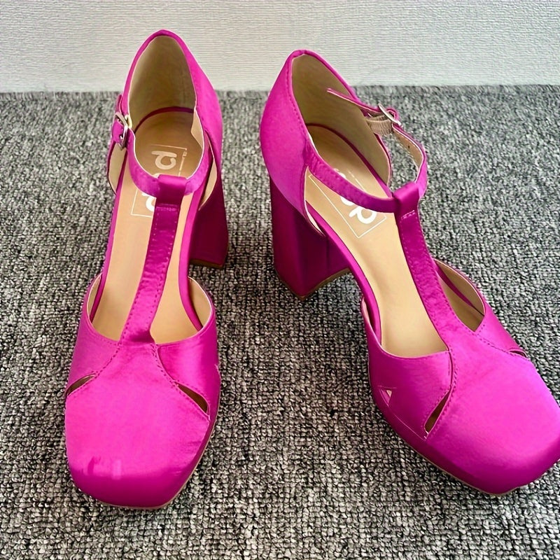 vlovelaw  Women's Chic Block Heel Pumps, Platform Closed Toe Sandals Elevating Ankle Strap High Heels, Casual Banquet Dressy Sandals