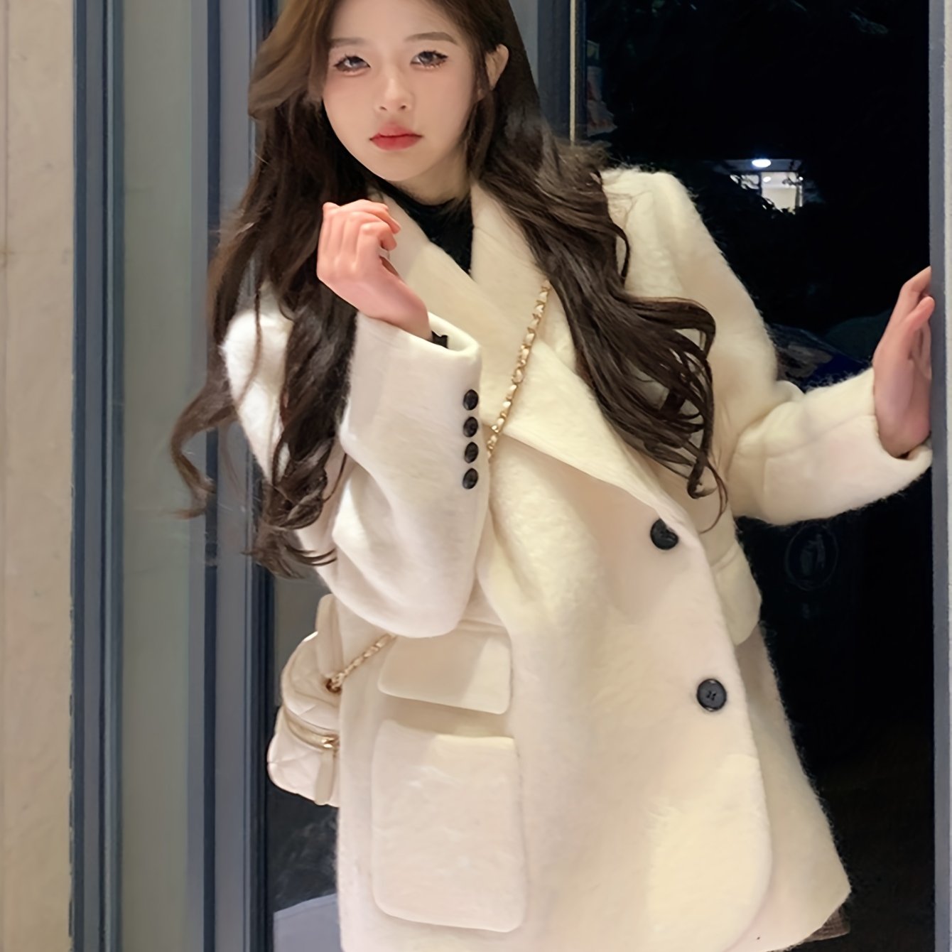 vlovelaw Solid Button Front Coat, Casual Long Sleeve Warm Outwear, Women's Clothing