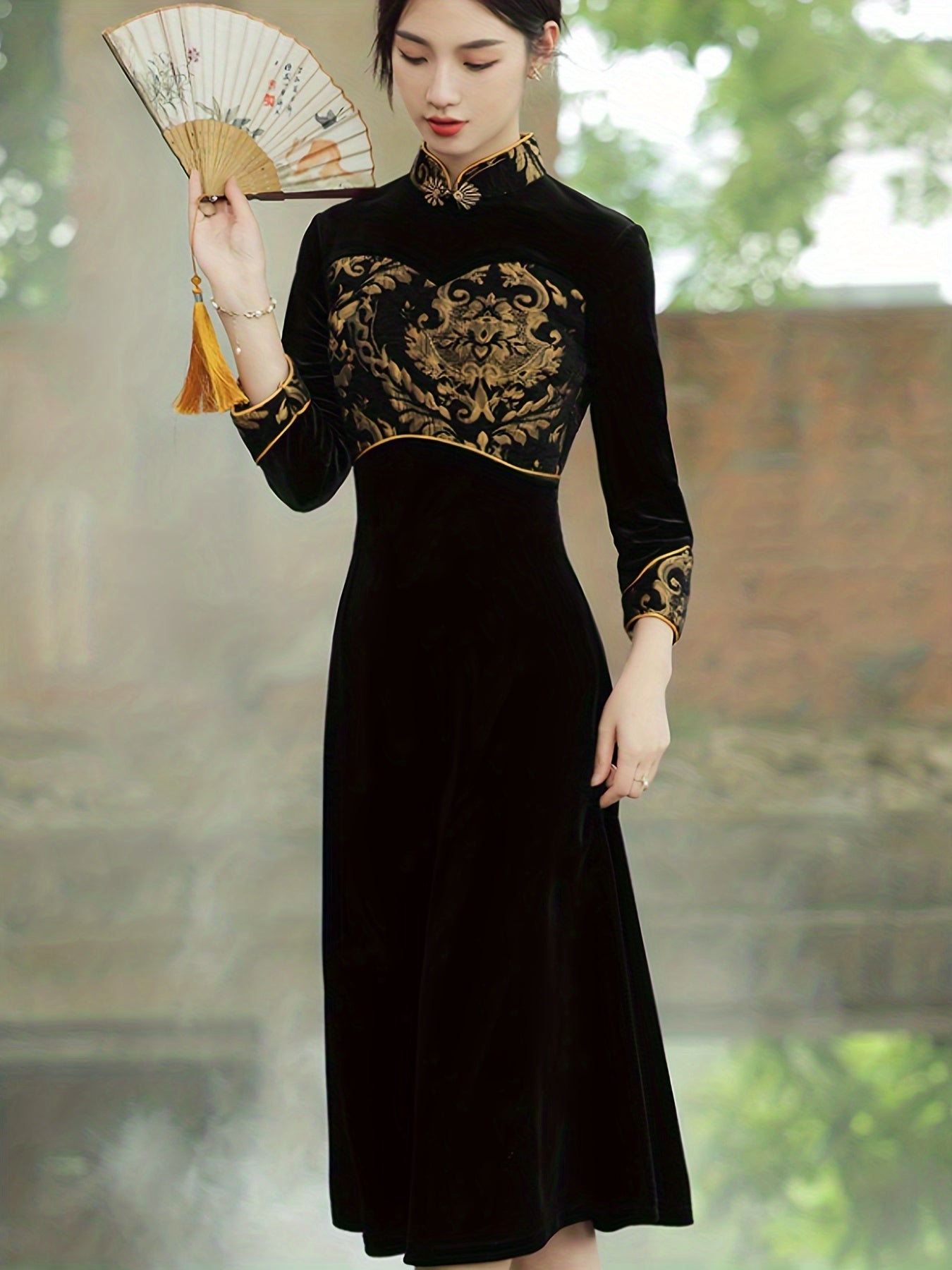 Chinese Vintage Cheongsam, Bodycon Short Sleeve Frog Button Mandarin Collar Dress, Women's Clothing