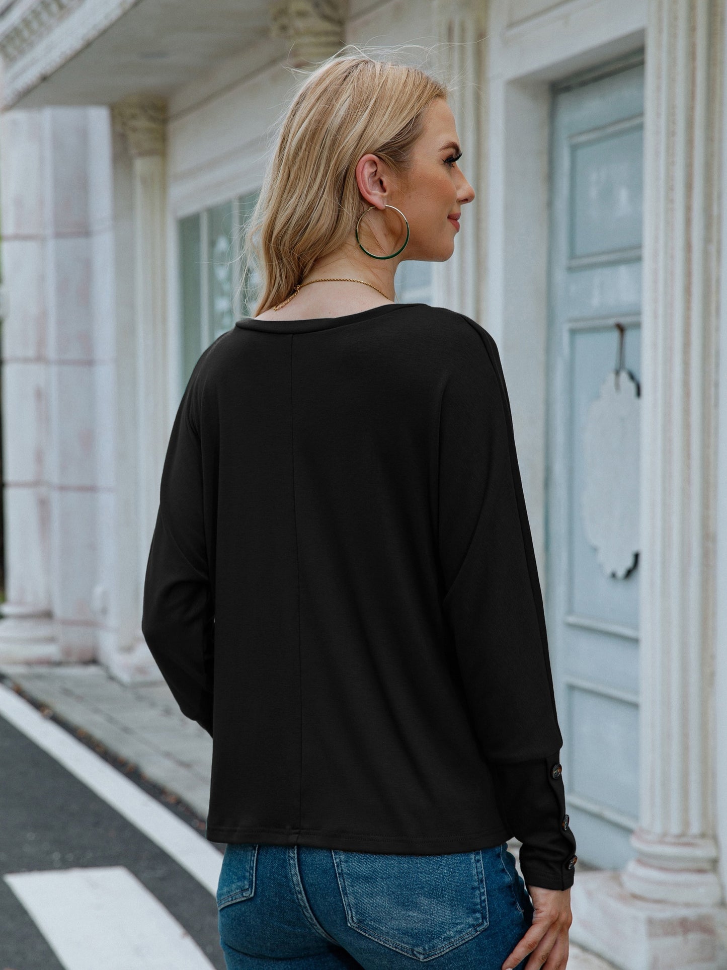 vlovelaw V Neck Oversized T-shirt, Casual Loose Long Sleeve Fashion T-Shirts Tops, Women's Clothing