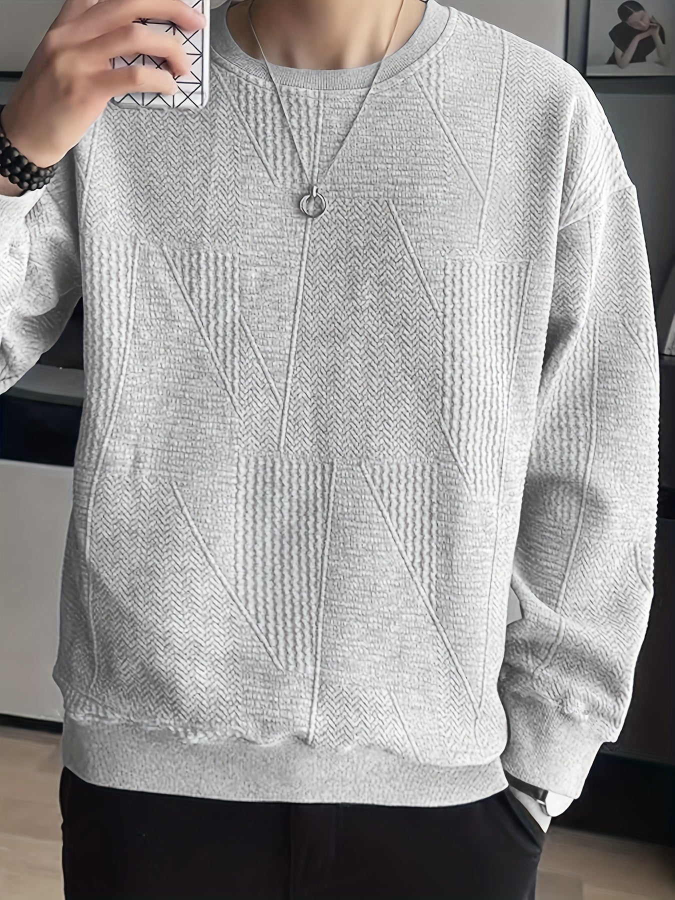vlovelaw Men's Crew Neck Long Sleeve Sweatshirt, Casual Wear, Solid Pullover, Men's Clothing For Spring Fall Winter