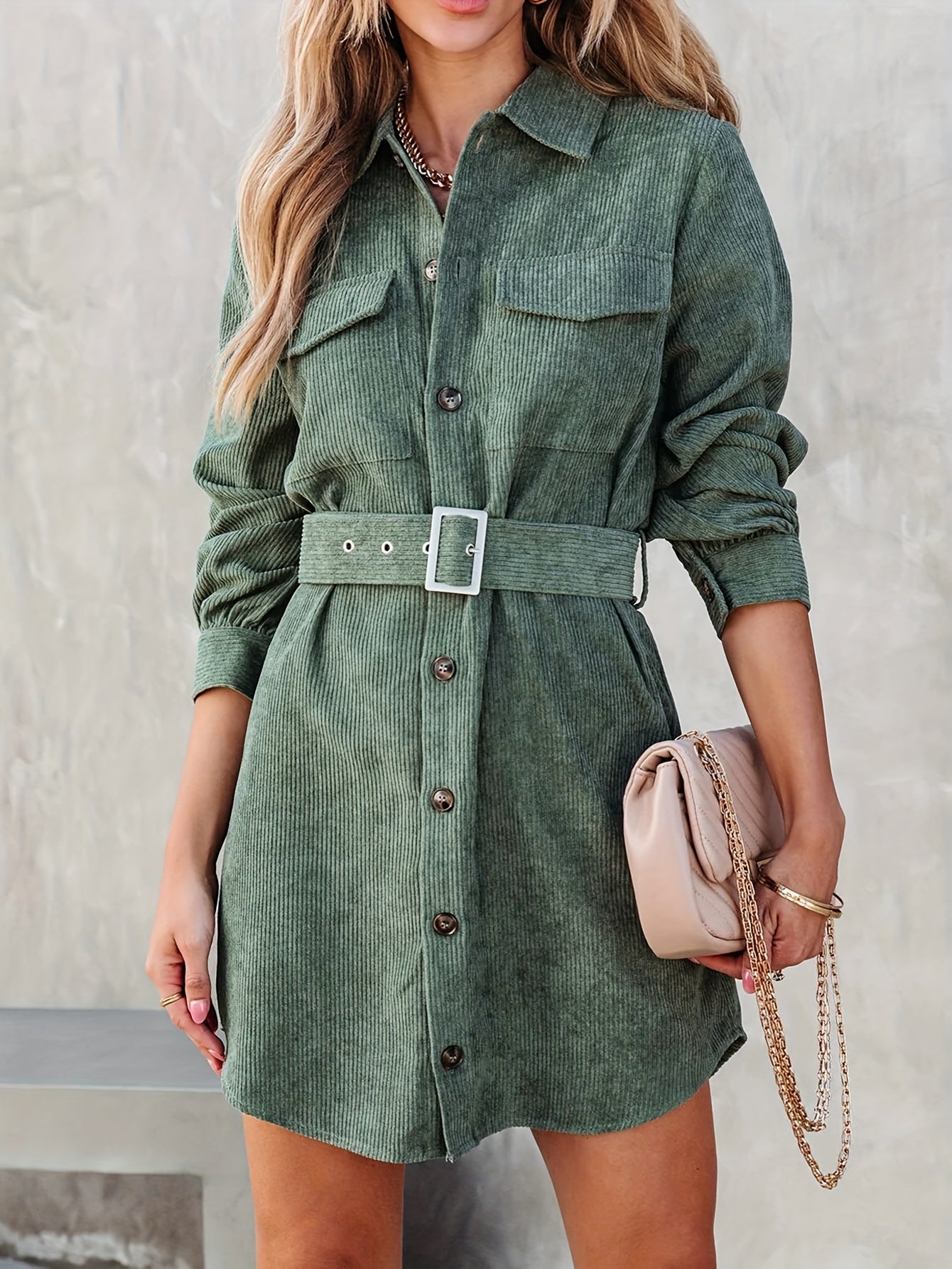 vlovelaw Button Front Mini Dress, Casual Long Sleeve Versatile Dress, Women's Clothing