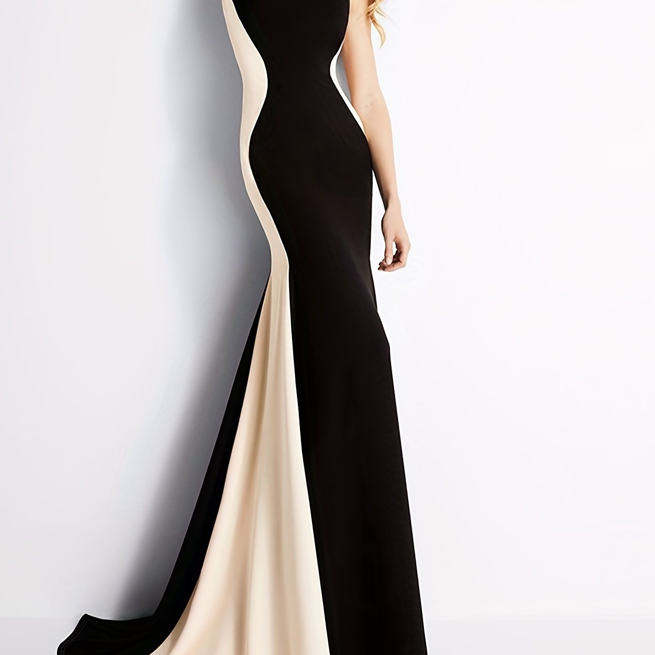 vlovelaw Elegant Color Block Slim Long Dress, Sleeveless Party Evening Bodycon Long Dresses, Women's Clothing